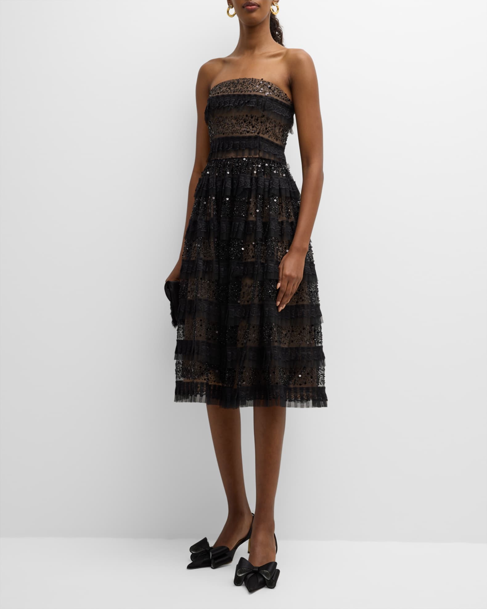 Dress the Population Black Label Ruby Tiered Strapless Bead & Sequin ...