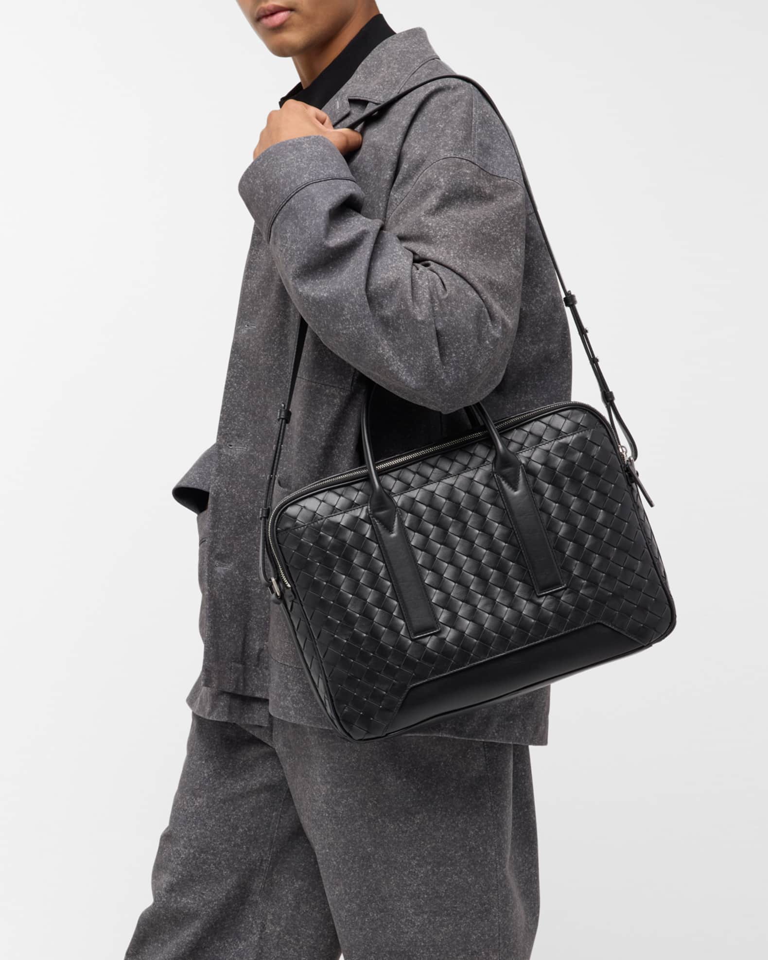 Bottega Veneta Men's Getaway Intrecciato Large Briefcase