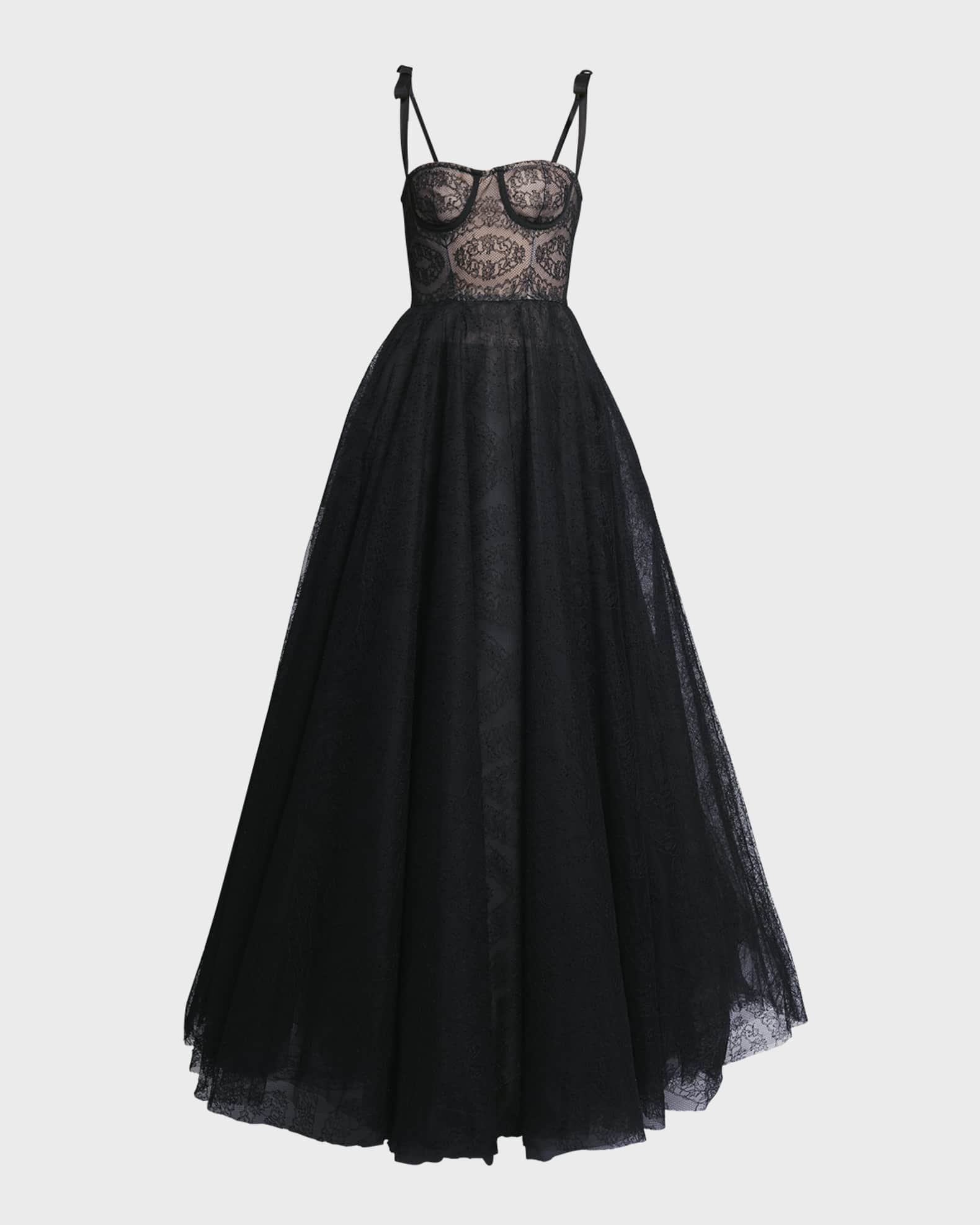 Giambattista Valli Bow-Detail Lace Fit-&-Flare Bustier Gown | Neiman Marcus