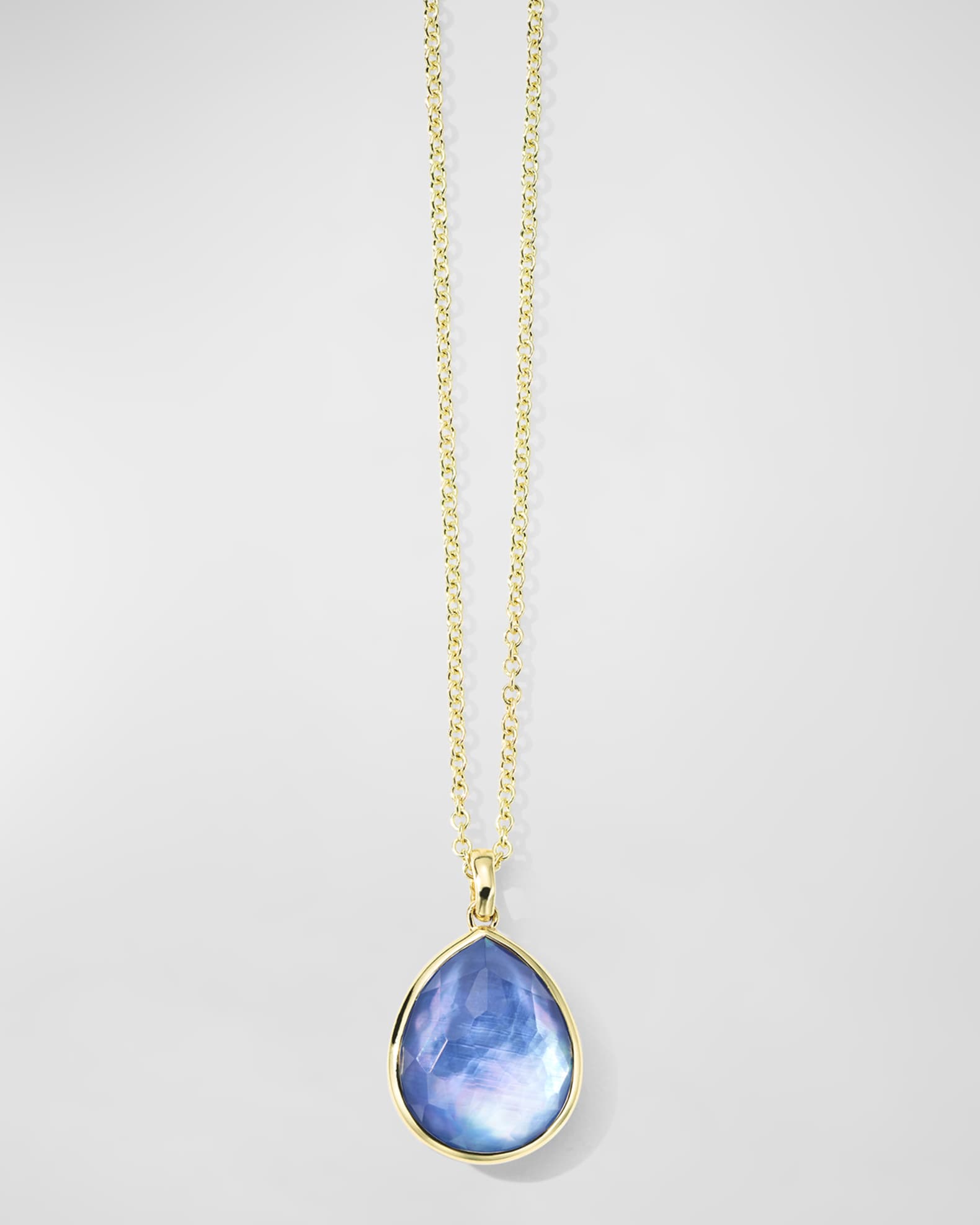 18K Gold Rock Candy Medium Teardrop Pendant Necklace in Rock Crystal MOP and Lapis Triplet  0