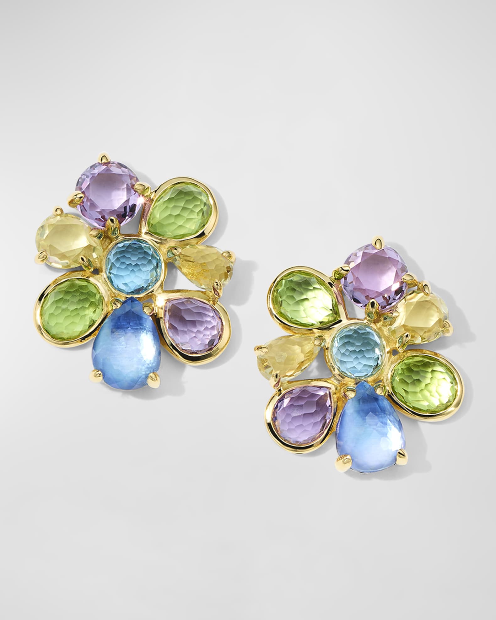18K Gold Rock Candy 8 Stone Cluster Earrings in Alpine  0