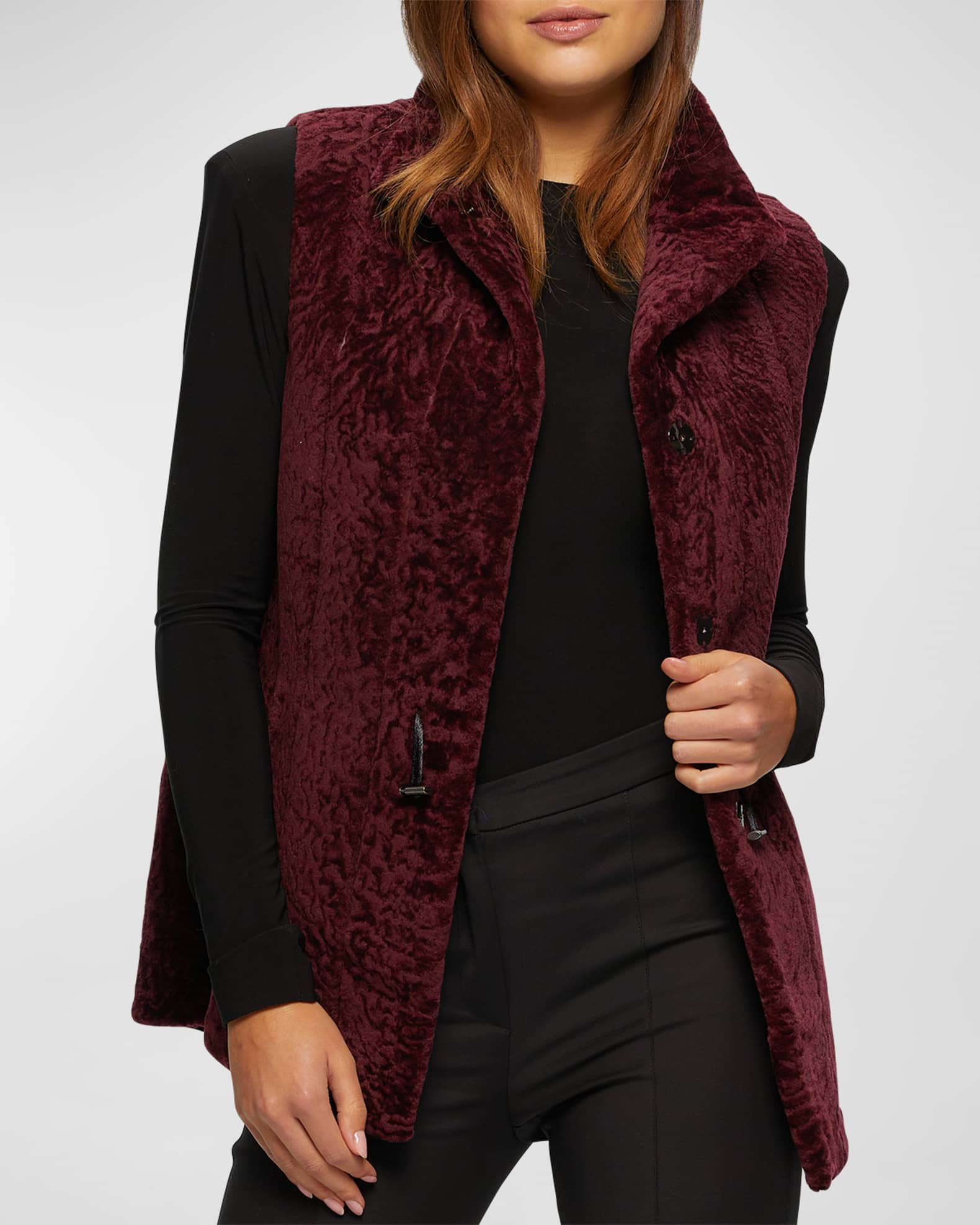 高級品市場 Taffeta Shearling Lamb Reversible Gorski Vest Marcus Neiman | ジャケット・アウター