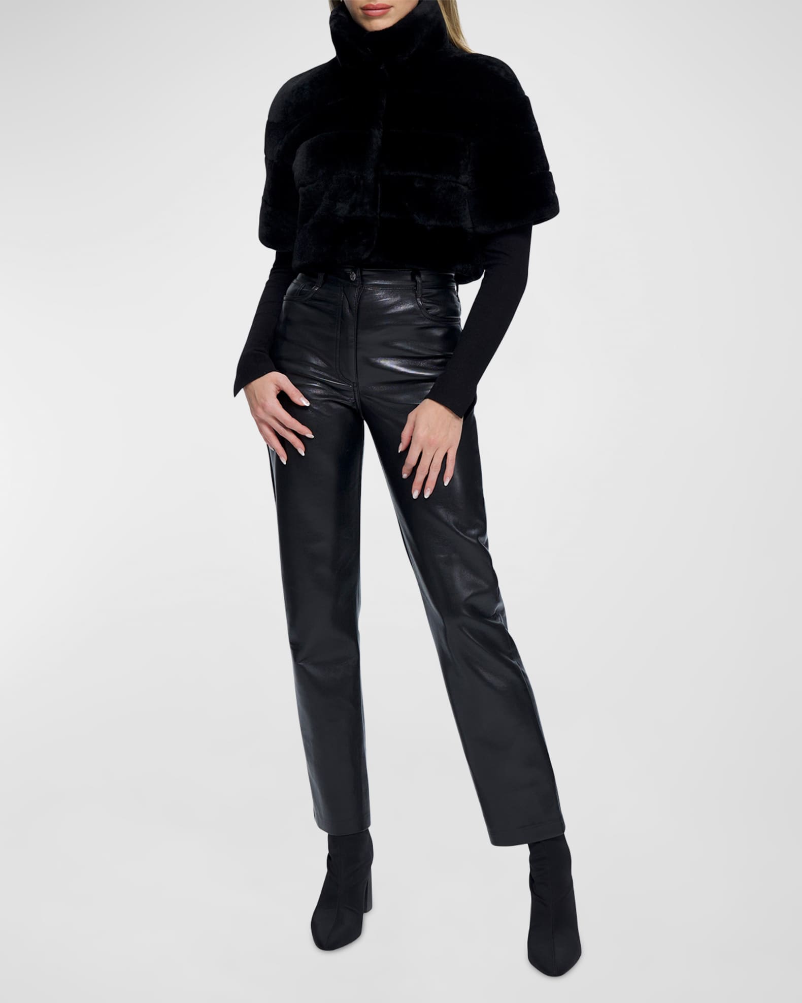 Gorski Horizontal Lamb Shearling Short-Sleeve Bolero Jacket
