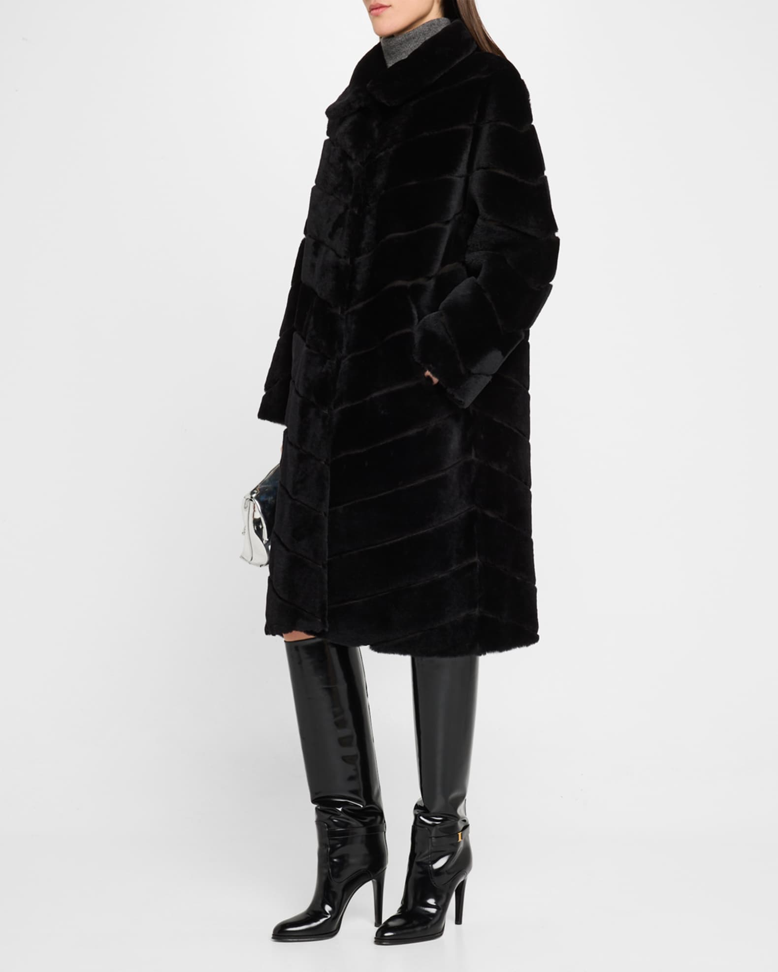 Reversible Chevron Lamb Shearling Coat 1