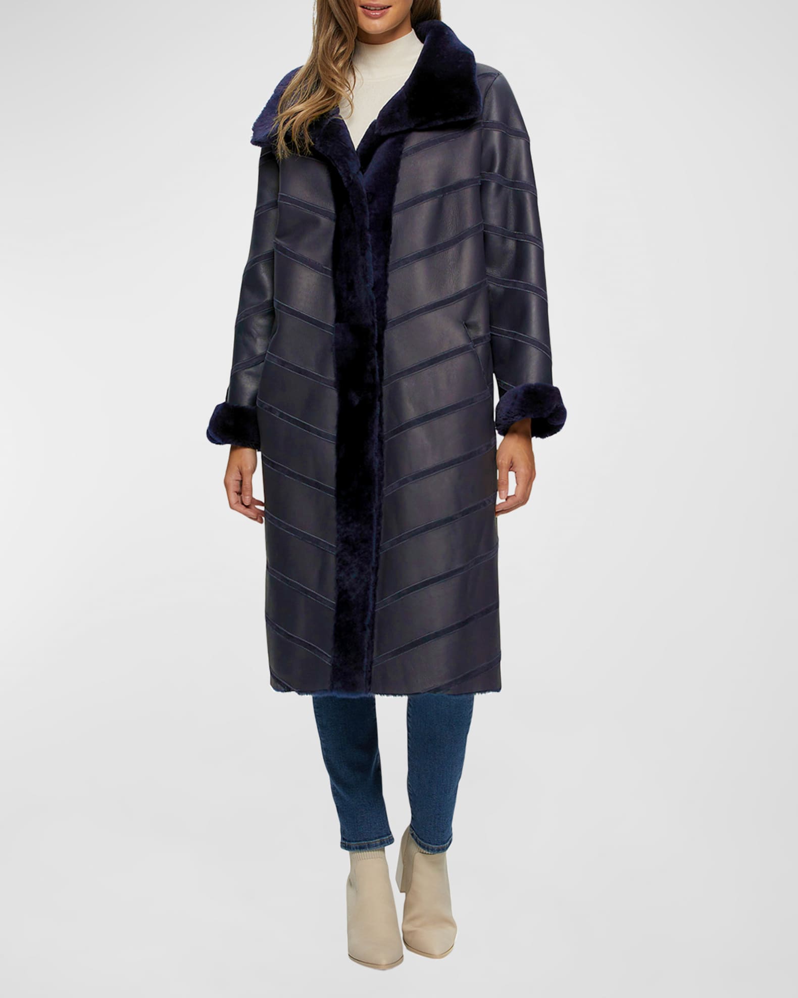Gorski Reversible Chevron Lamb Shearling Coat | Neiman Marcus