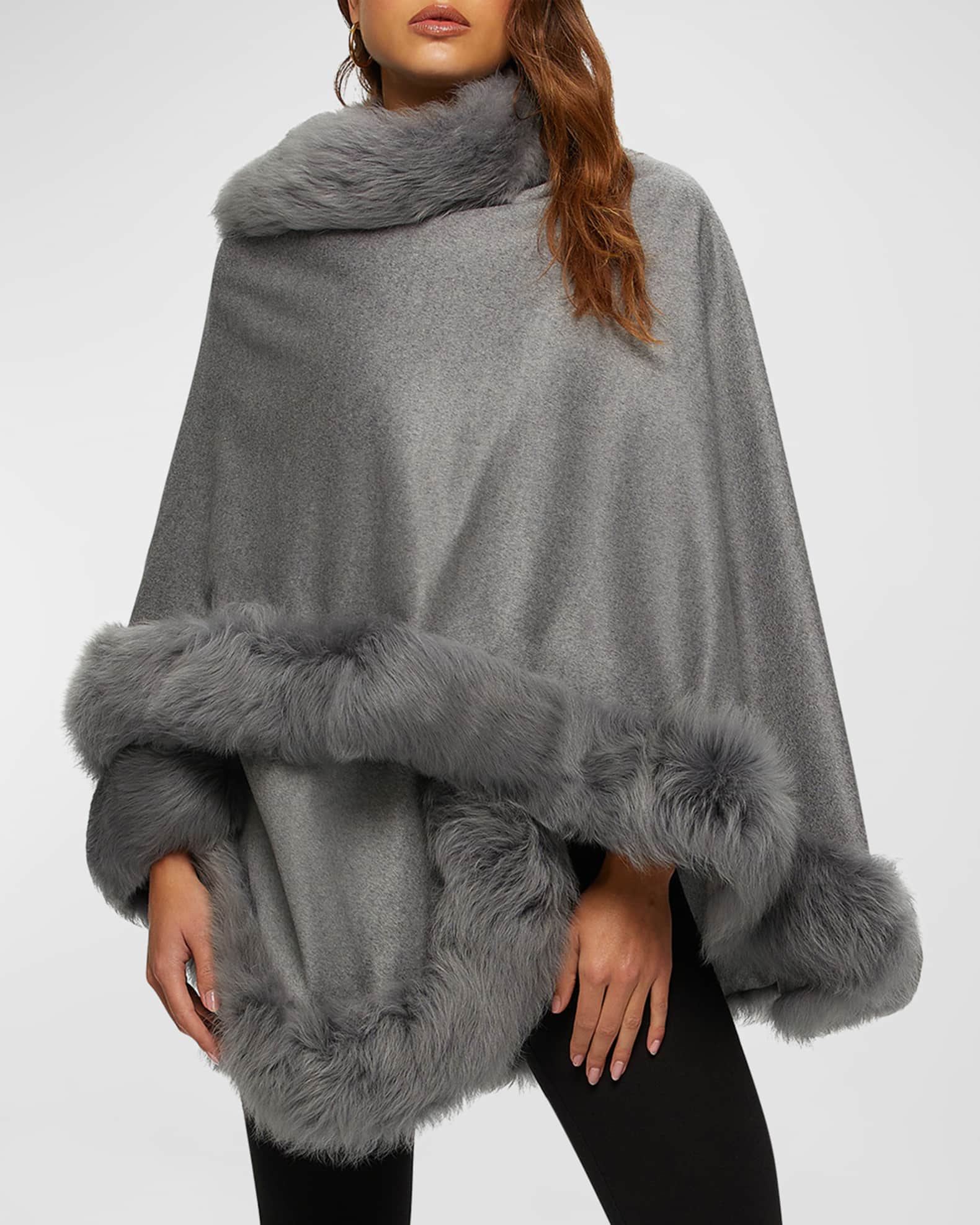 Cashmere Cape With Toscana Shearling Lamb Trim 1