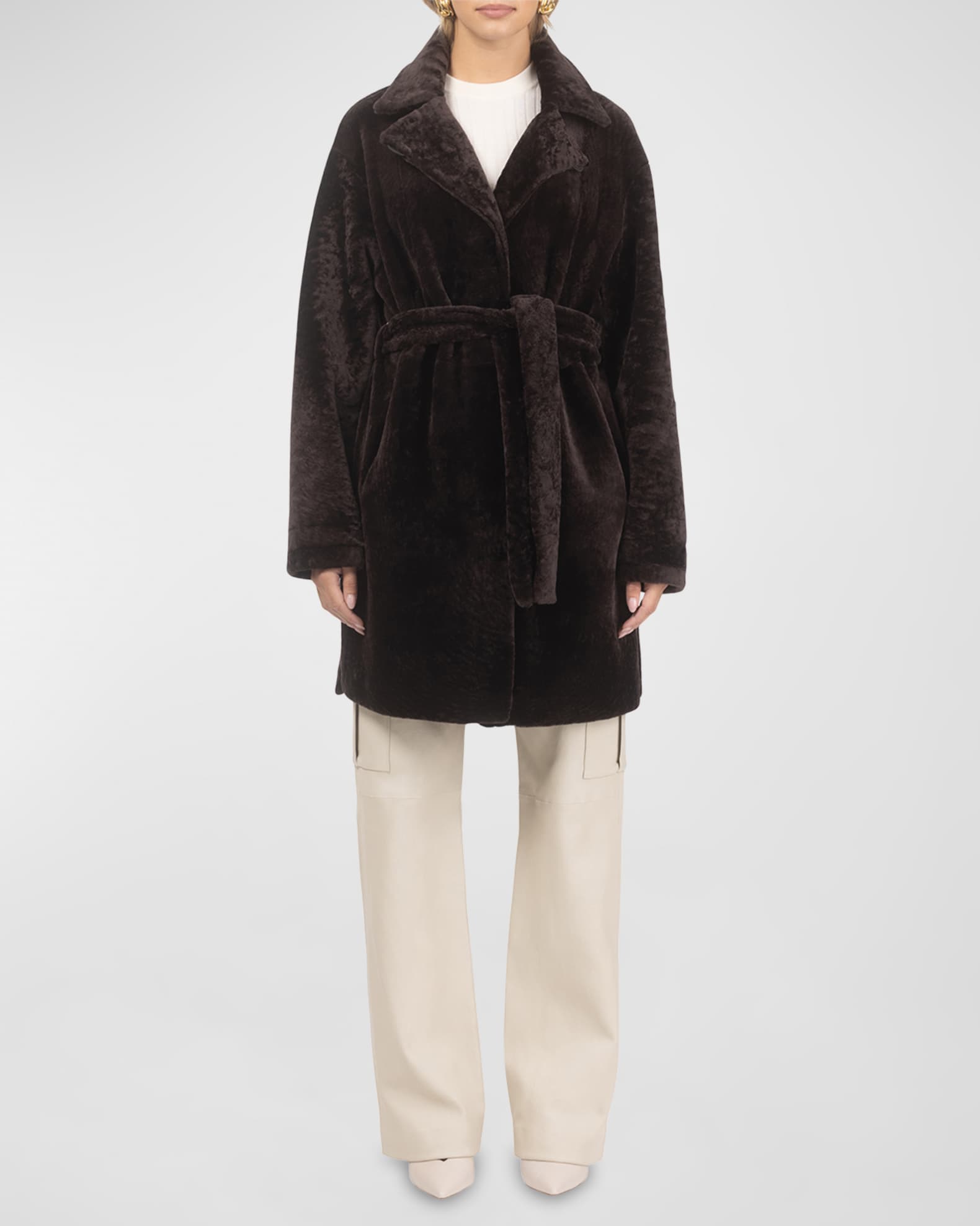 Reversible Lamb Shearling Belted Stroller Coat 1