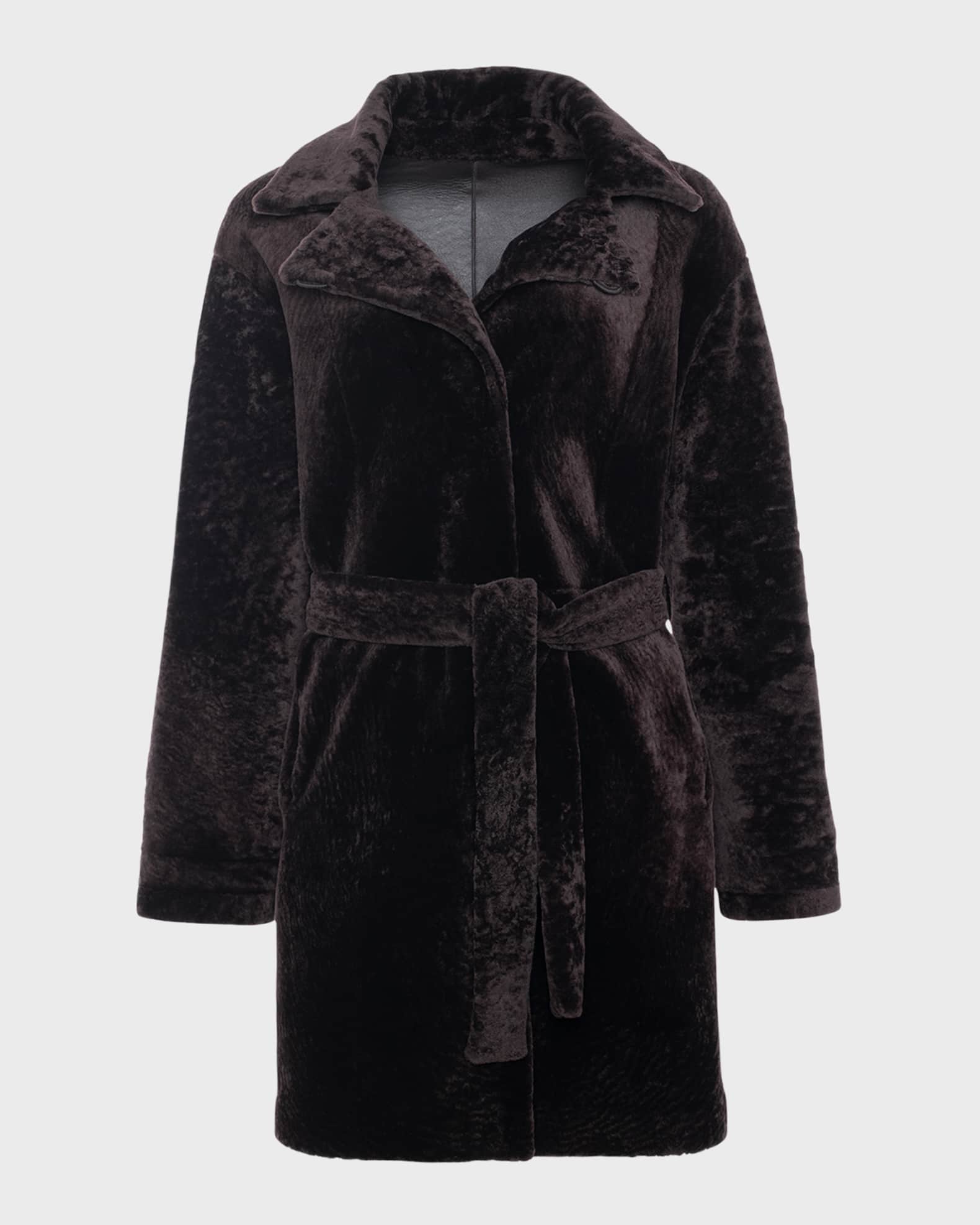 Reversible Lamb Shearling Belted Stroller Coat 0