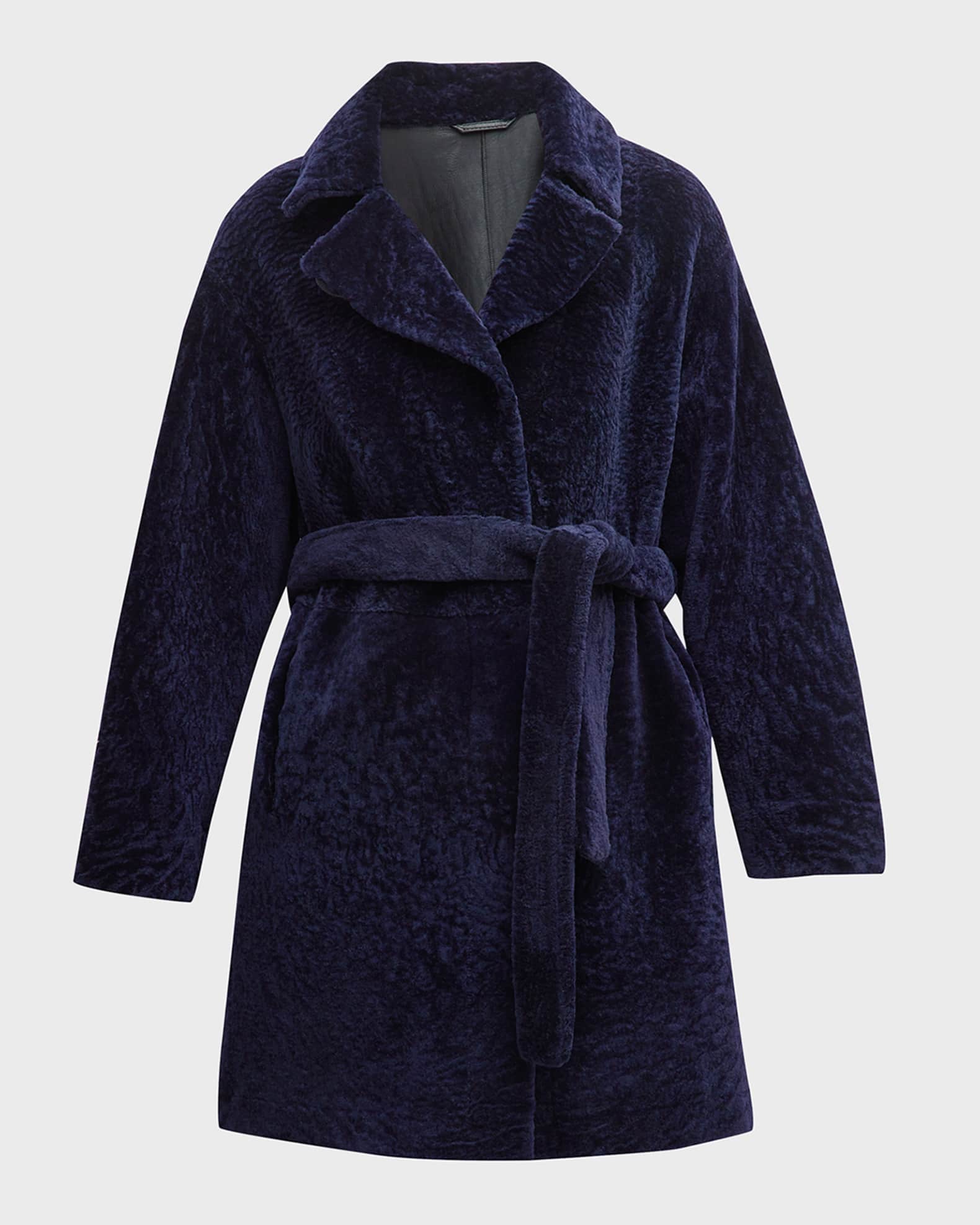 Reversible Lamb Shearling Belted Stroller Coat 0