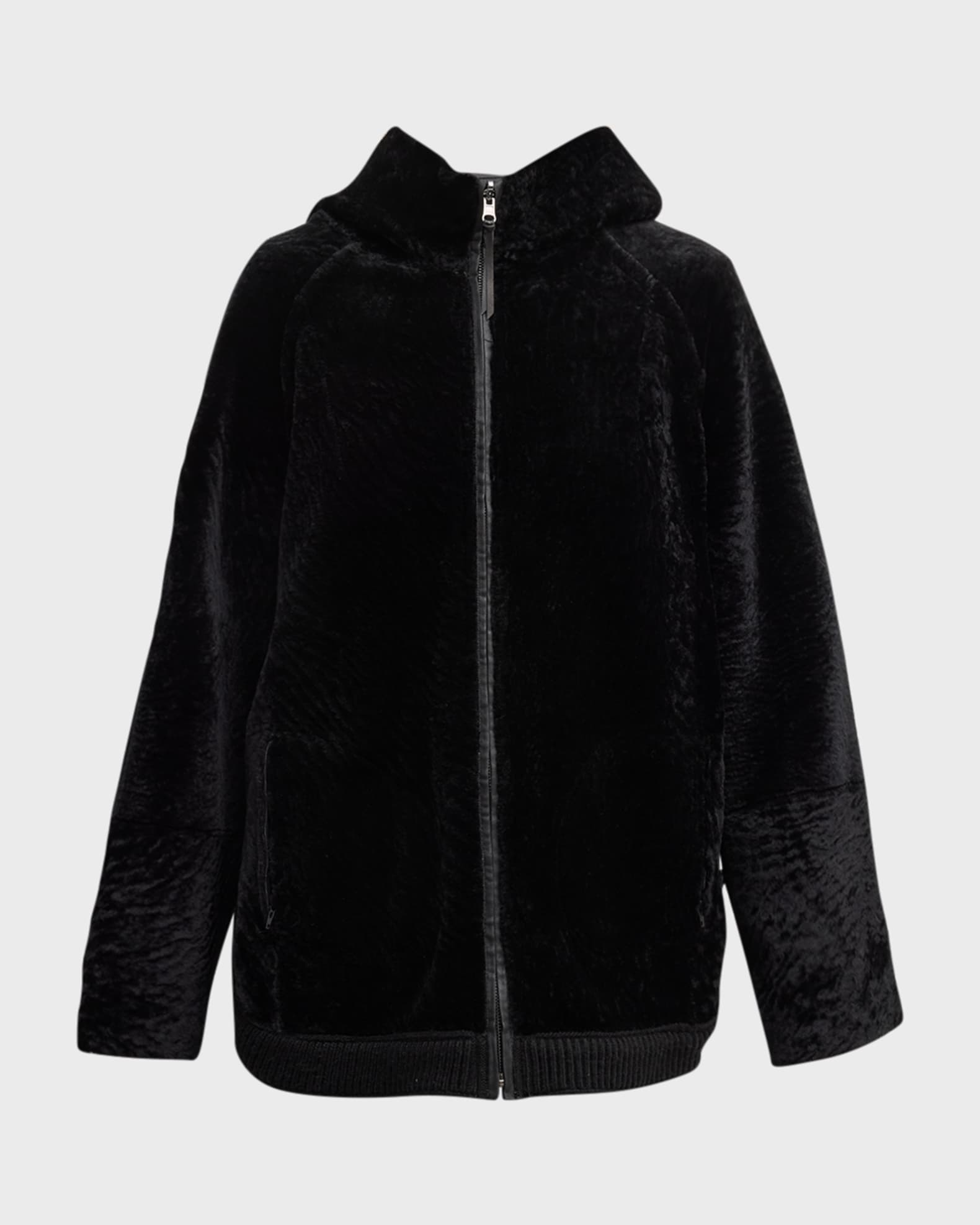 Reversible Shearling Lamb Zip Parka Jacket With Side Slits 0