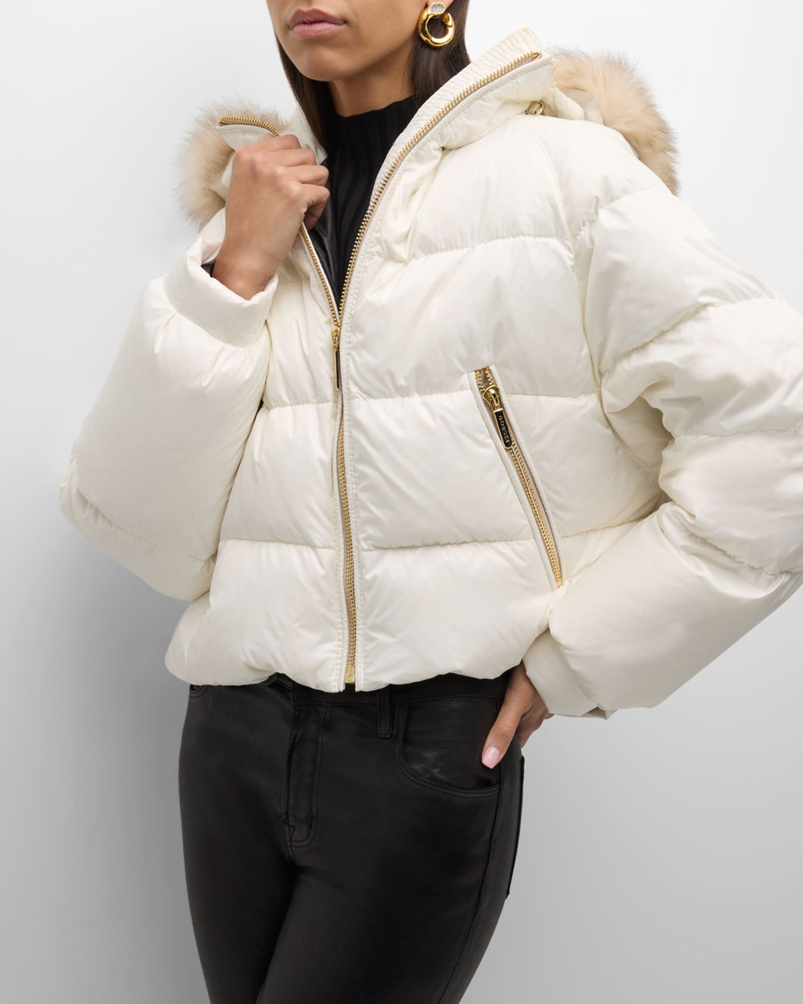 Cire crop faux fur hood puffer jacket discount