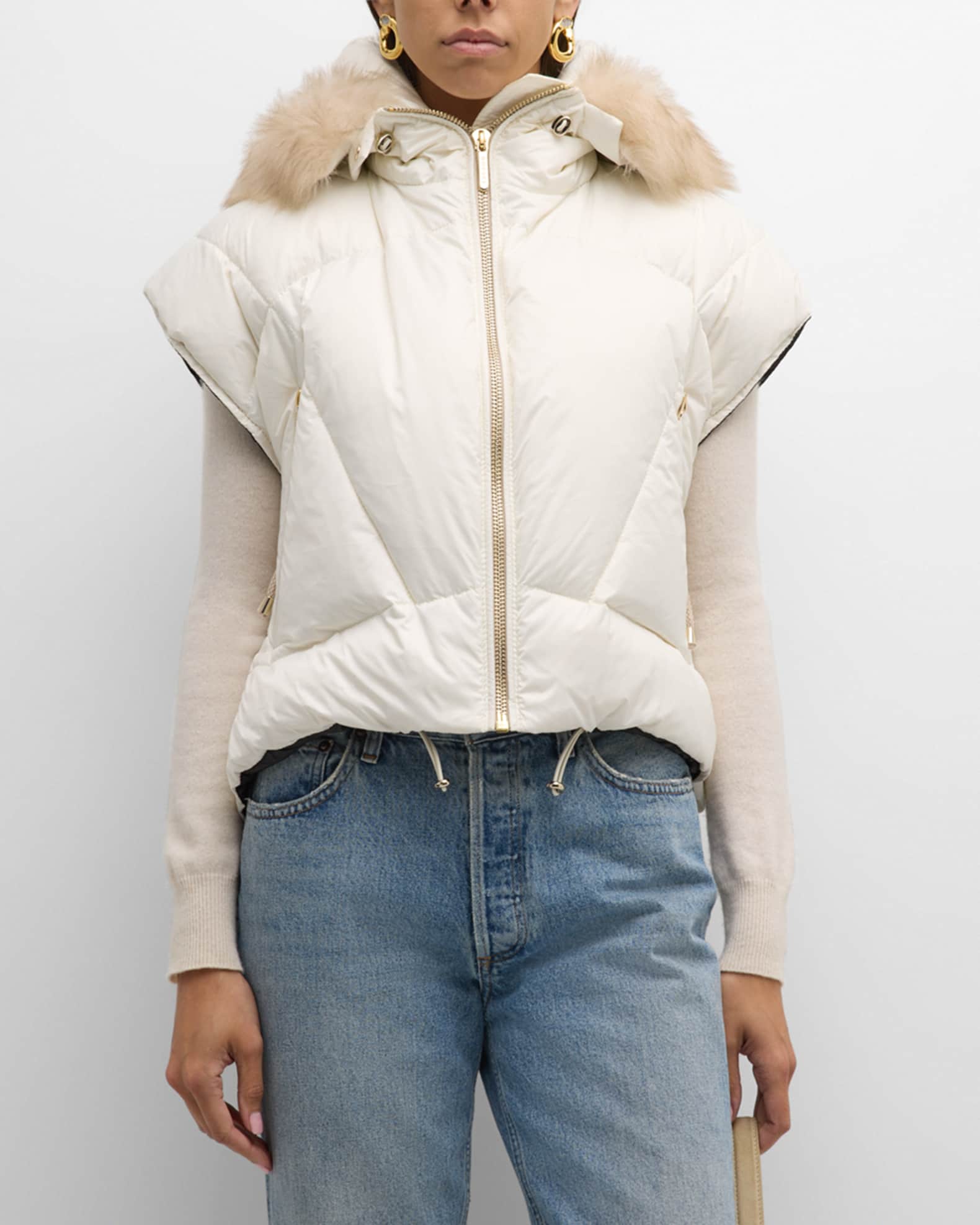 Apres-Ski Down Filled Vest With Detachable Toscana Lamb Hood Trim 1