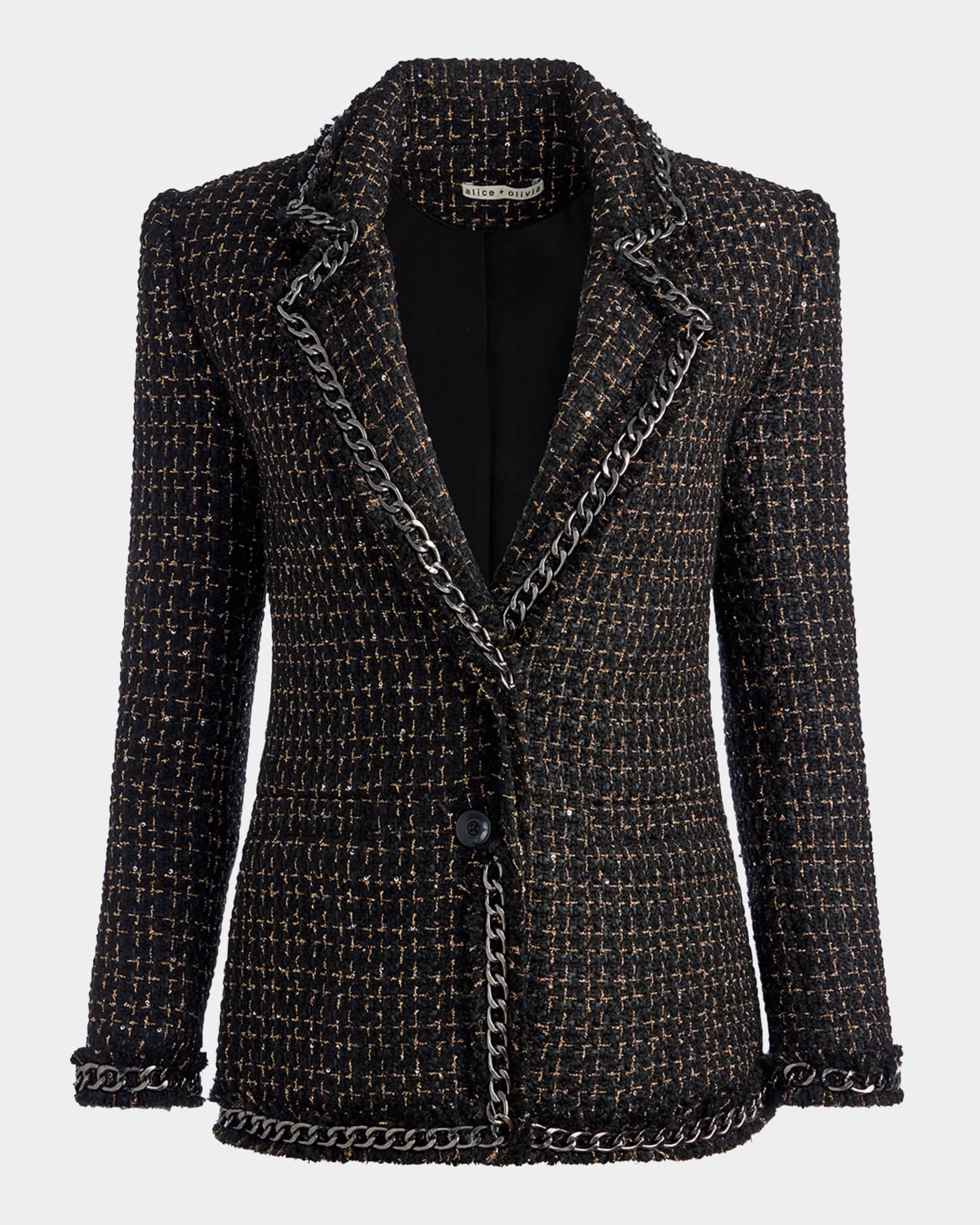 DENIM CHAIN FRINGE BLAZER