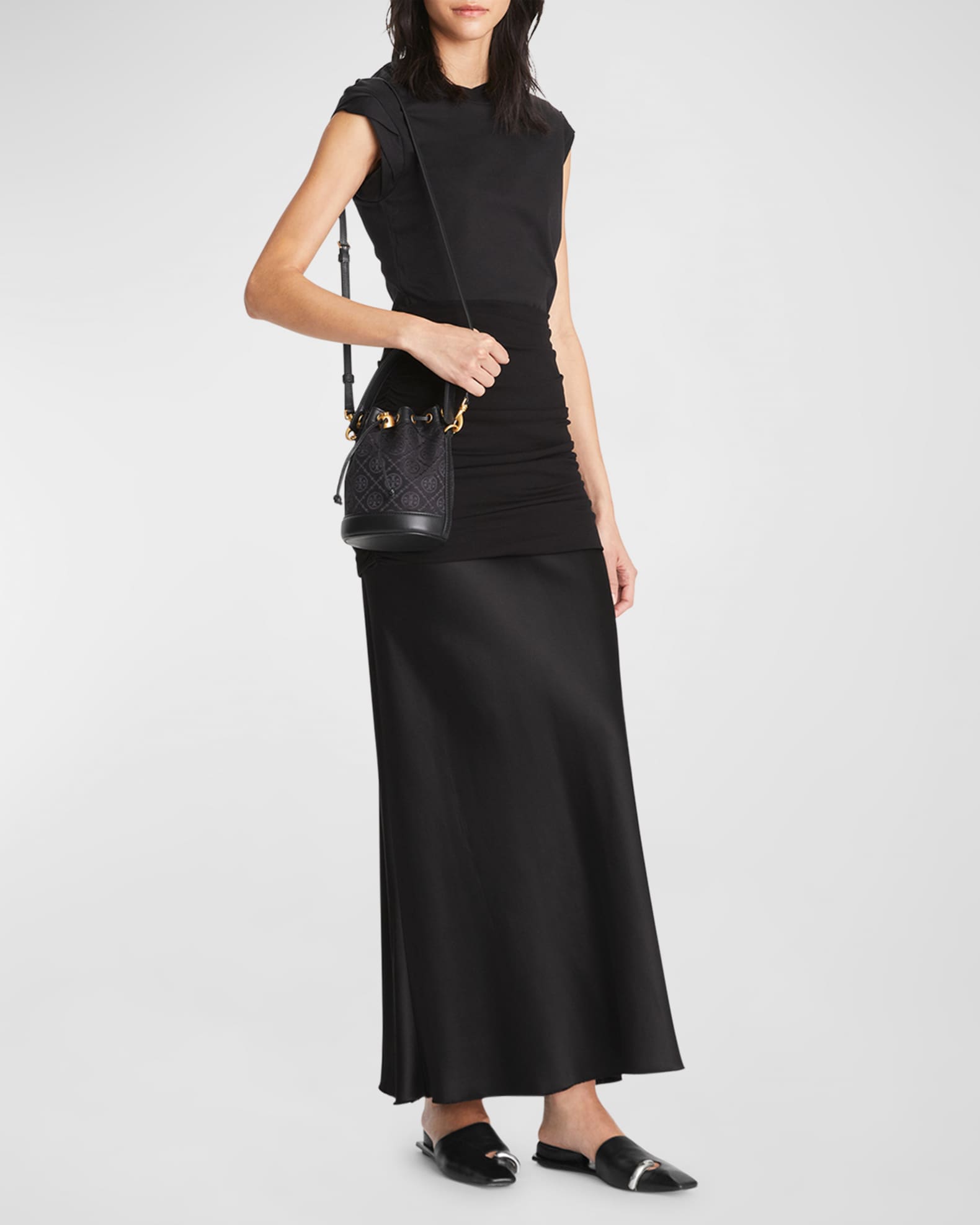 Tory Burch T Monogram Mini Canvas Bucket Bag | Neiman Marcus