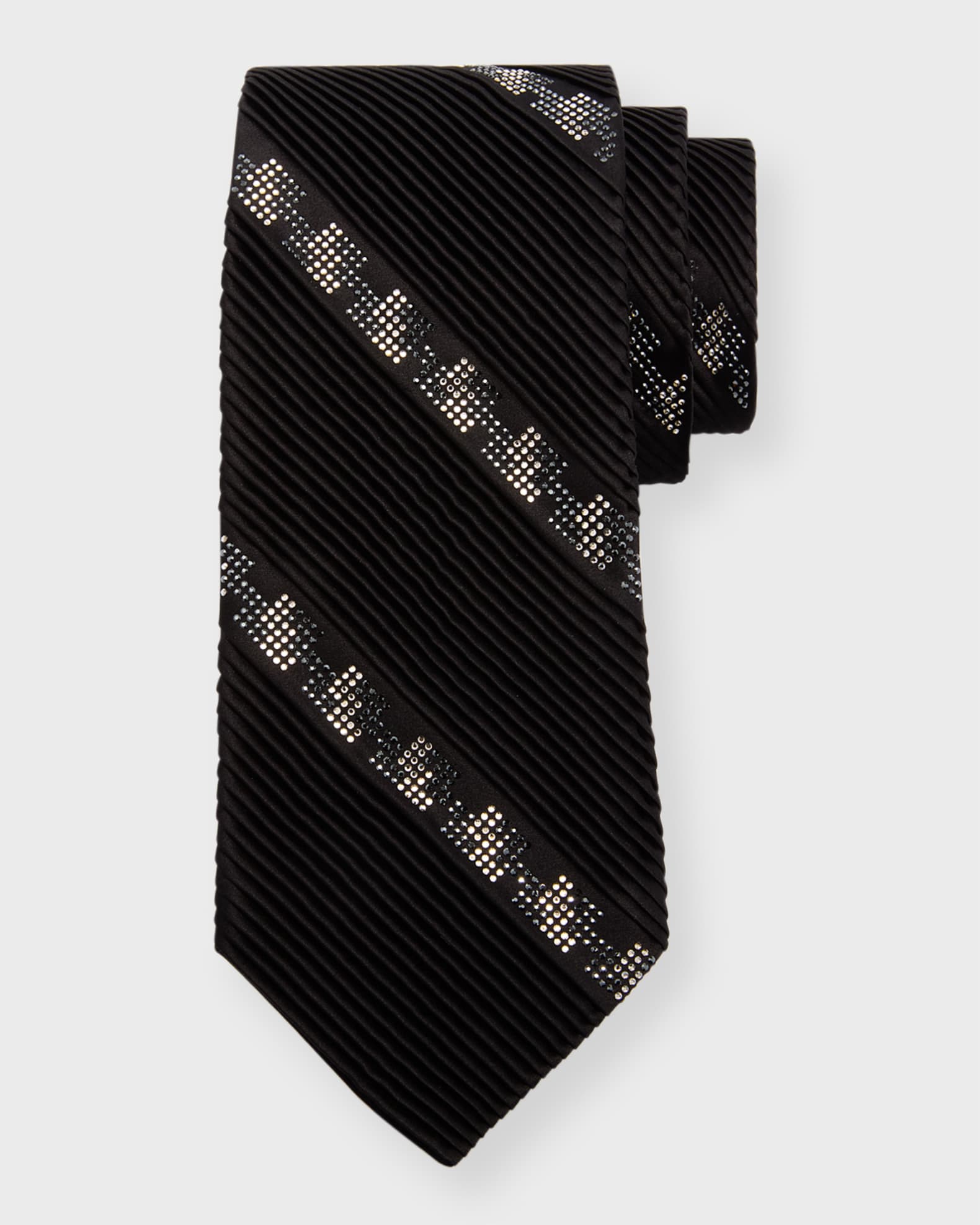 Men's Silk Pleated Crystal-Stripe Tie 0