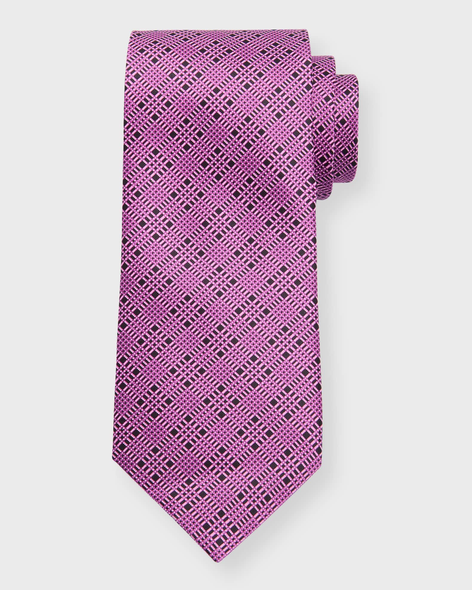Men's Silk Small Plaid Tie 0
