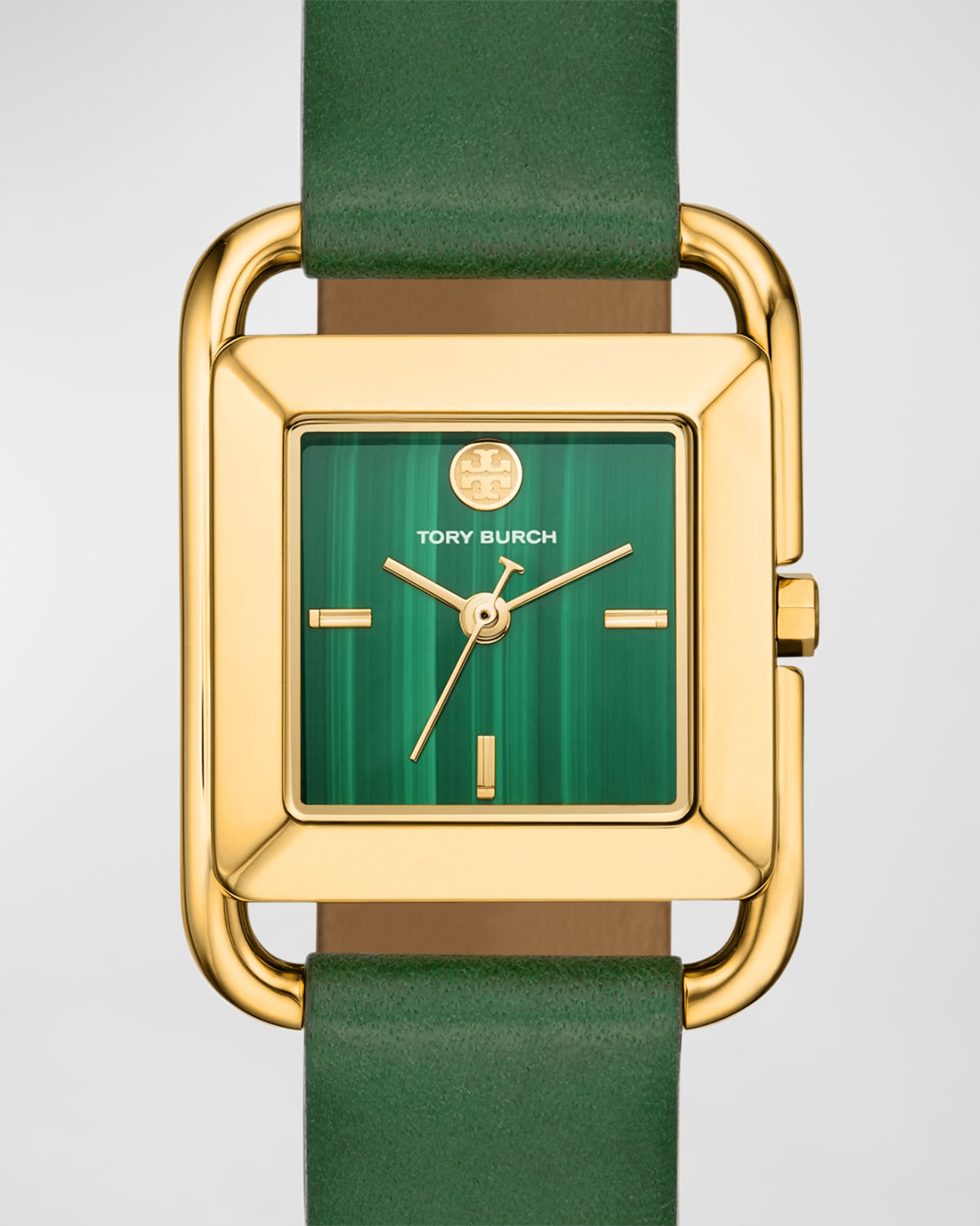 Tory Burch The Miller Square Watch with Leather Strap Neiman Marcus