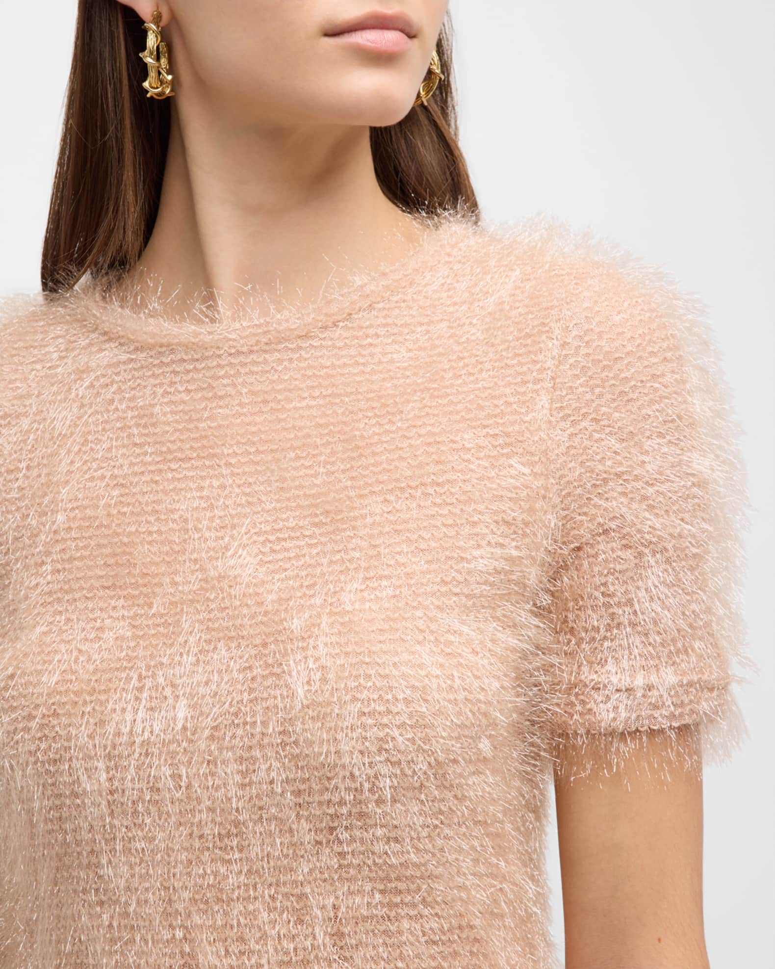 Rabanne Metallic Tinsel Knit ShortSleeve Mini Dress Neiman Marcus