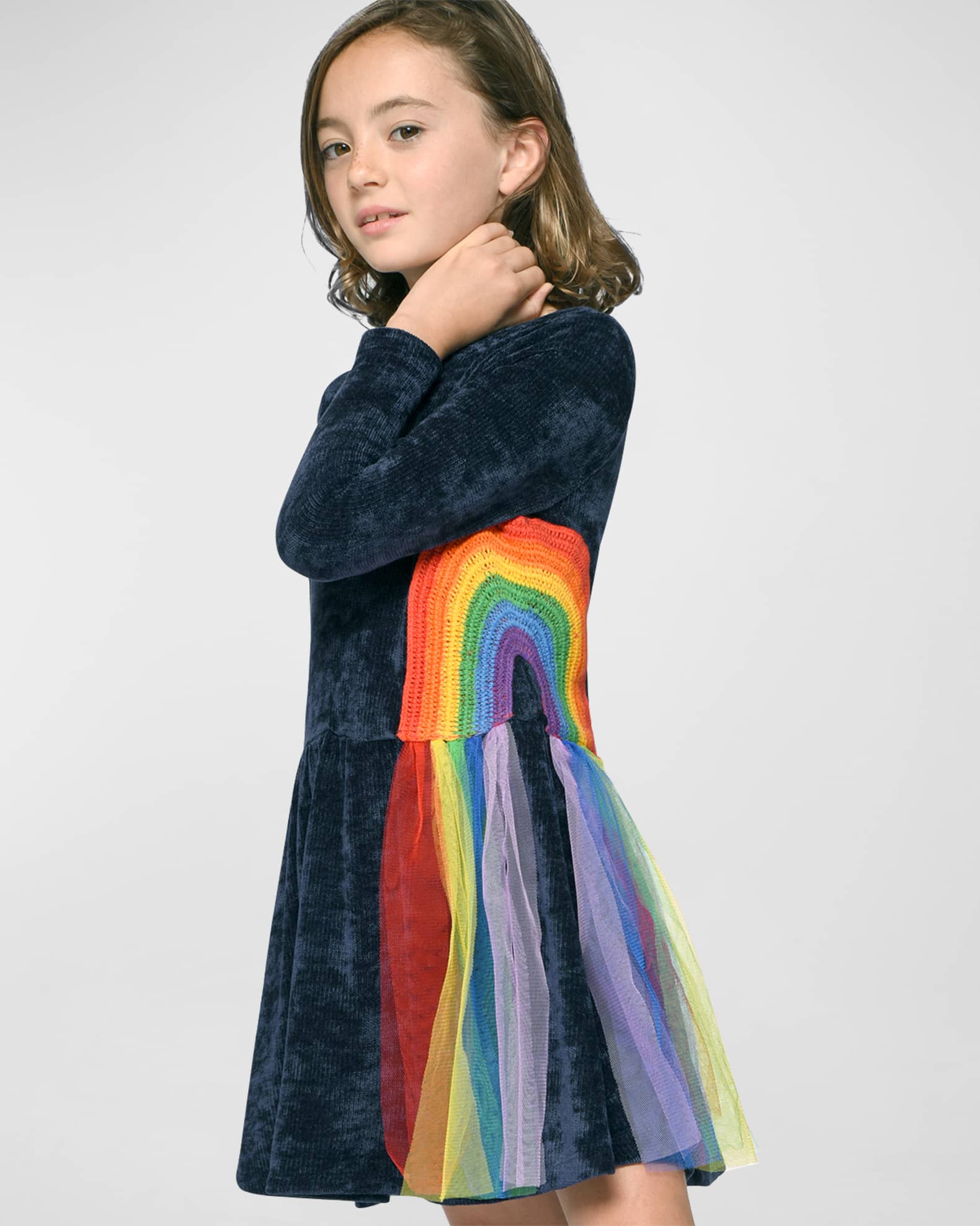 Girl's Rainbow Velour Tulle Dress | Neiman Marcus