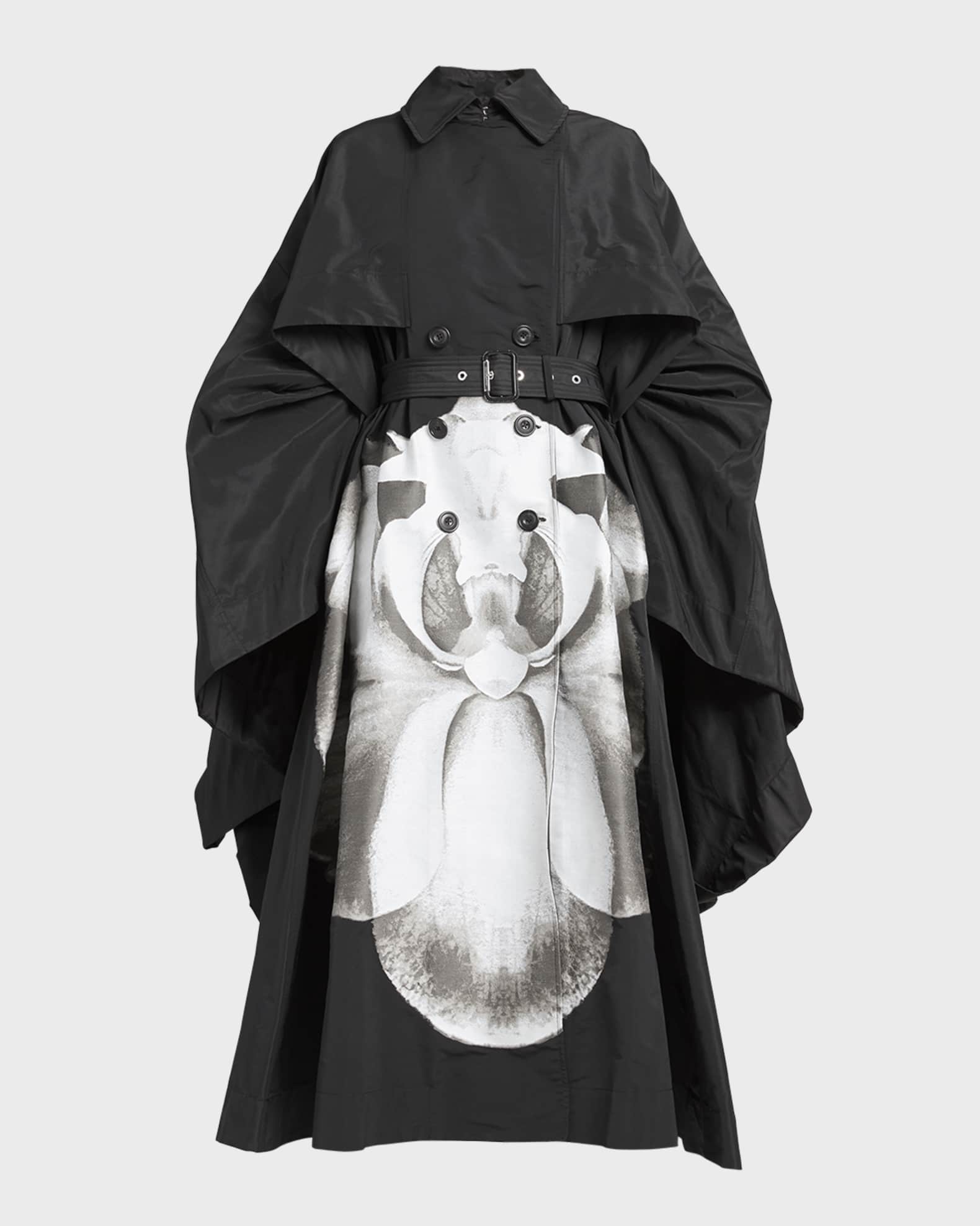 Alexander McQueen Oversize Belted Trench Coat with Graphic Detail 
