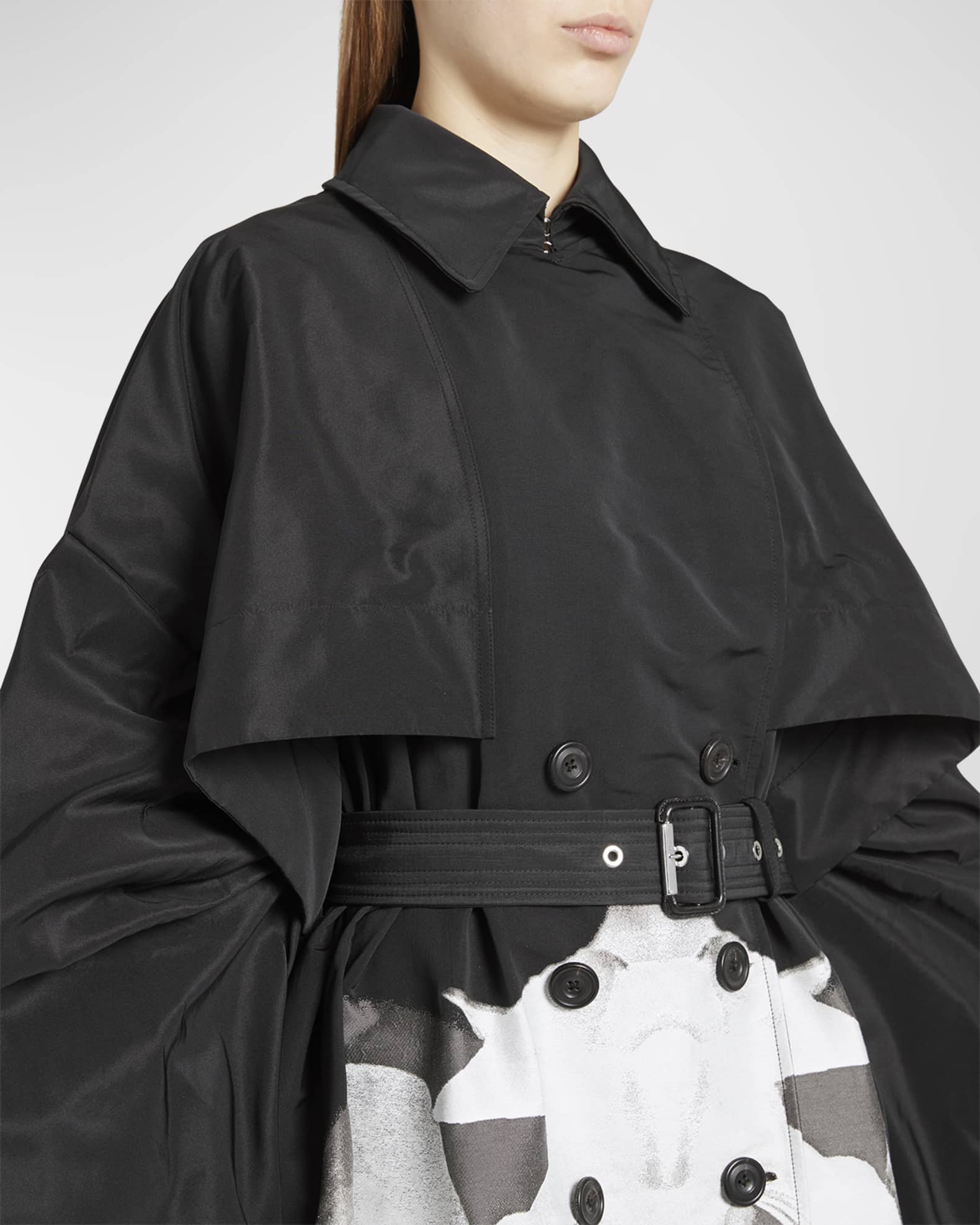 Alexander McQueen Oversize Belted Trench Coat with Graphic Detail ...