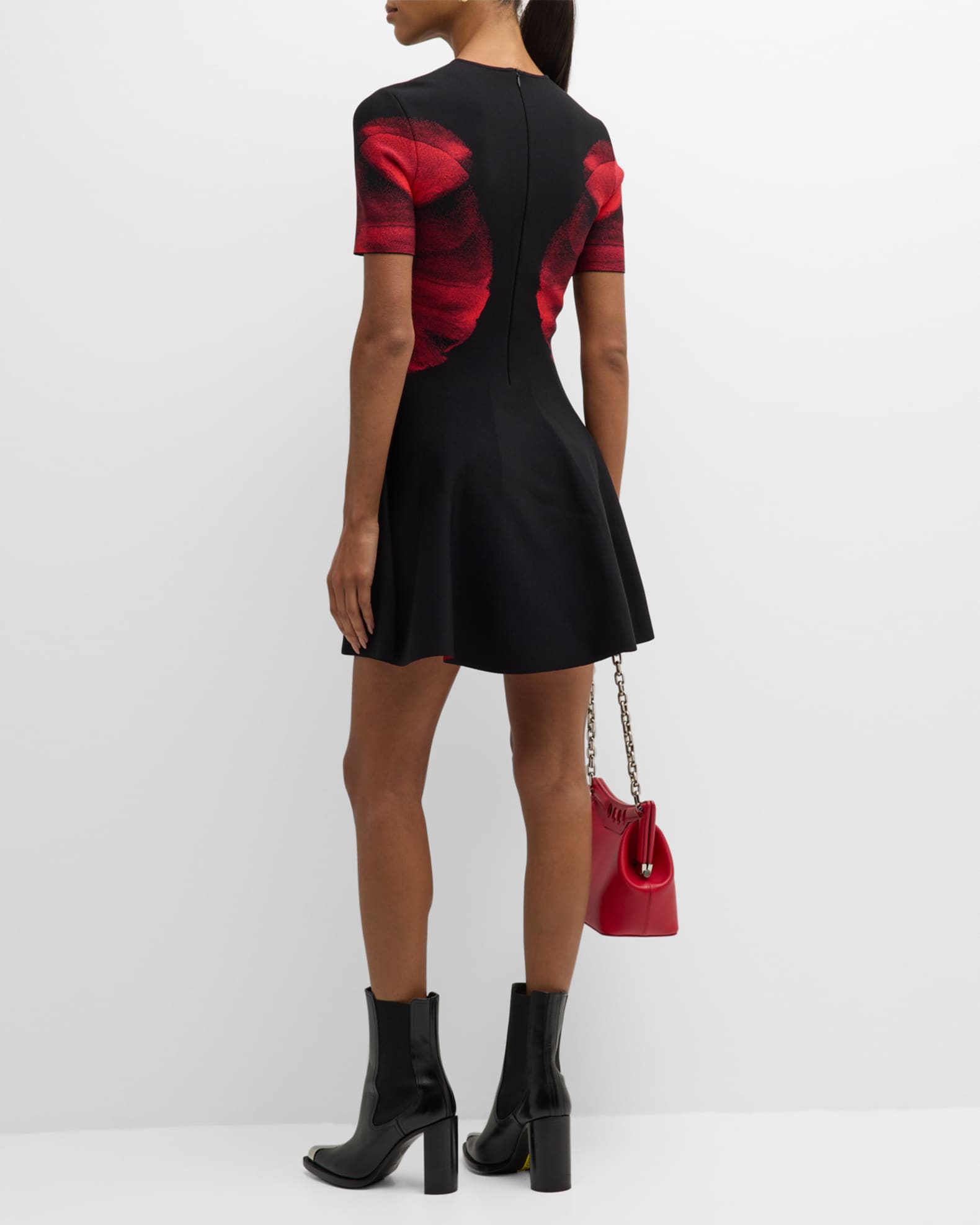 Alexander McQueen Flower Jacquard Short-Sleeve A-Line Mini Dress