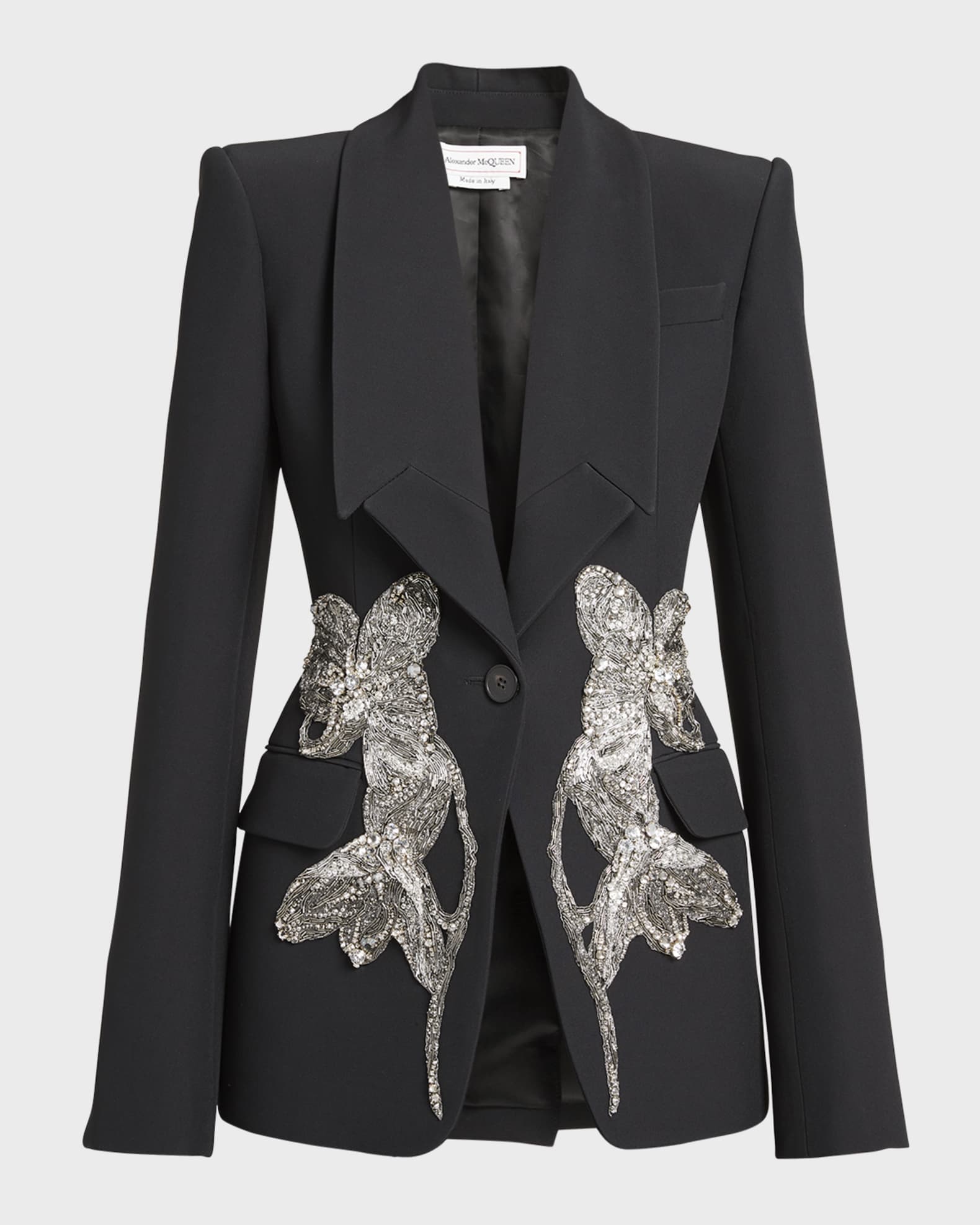 Alexander McQueen Embellished Crepe Blazer Jacket | Neiman Marcus