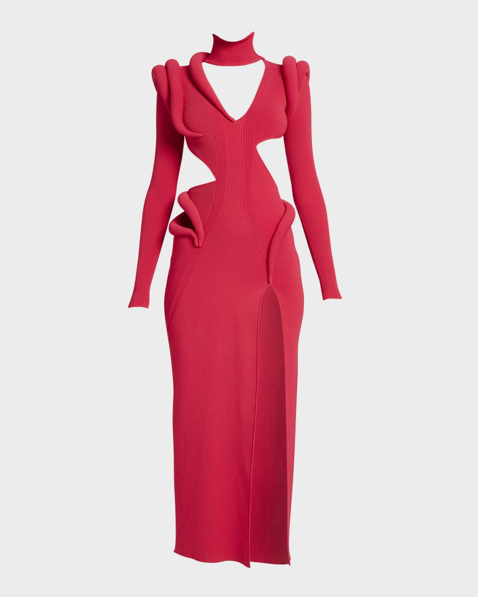 Alexander McQueen Long Cutout Ribbed Dress | Neiman Marcus