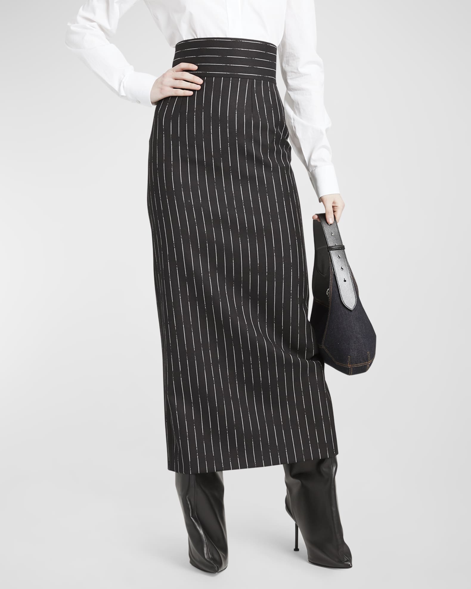 White pinstripe pencil skirt deals