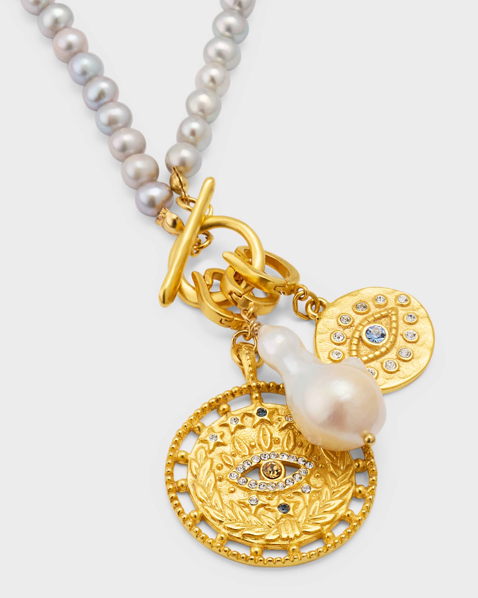 Multi Charm Pearl Toggle Necklace