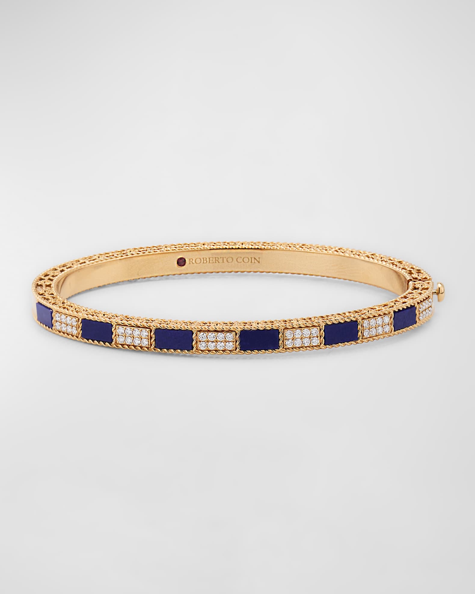 18K Rose Gold Lapis Mosaic Bangle with Diamonds 0