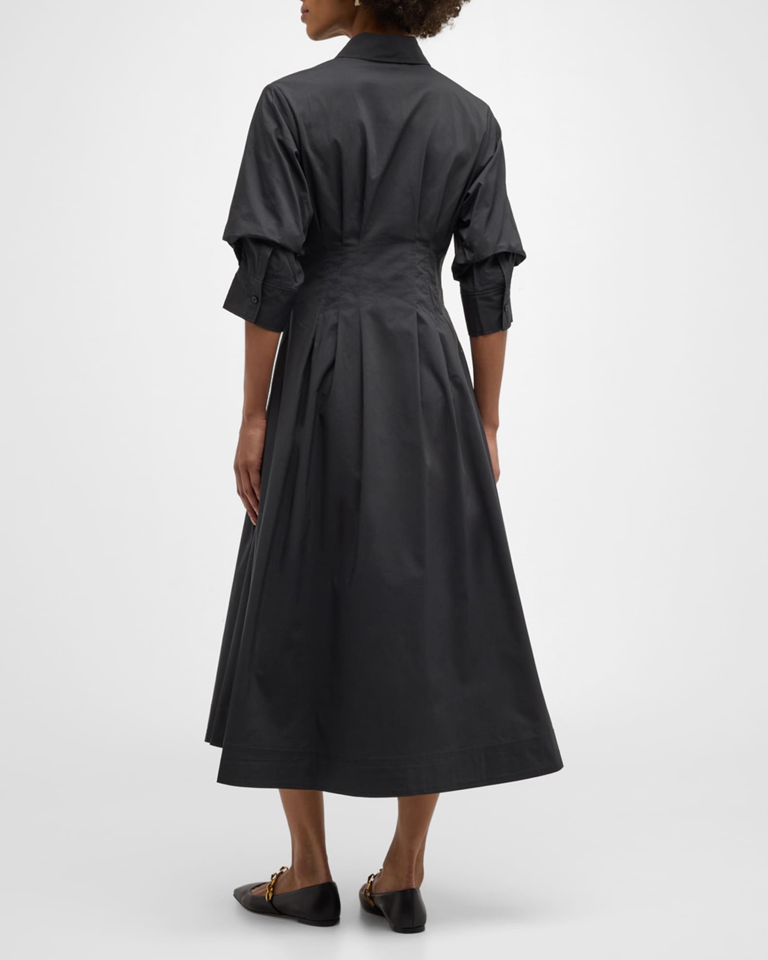 SIMKHAI Jazz Poplin Pintuck Midi Shirtdress | Neiman Marcus