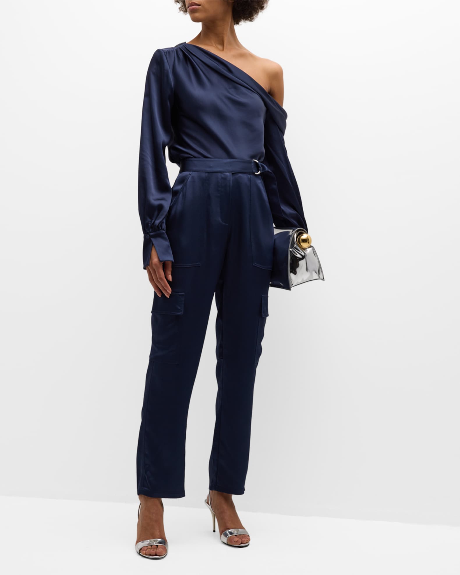 Alice Draped Satin One-Shoulder Top 1