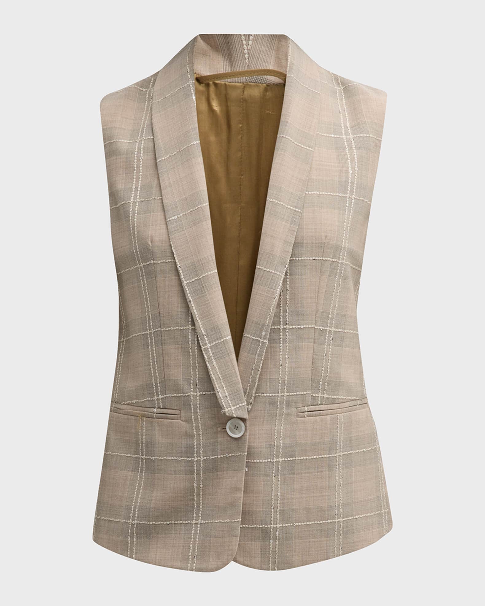 Eleventy Embroidered Plaid Single-Button Vest | Neiman Marcus