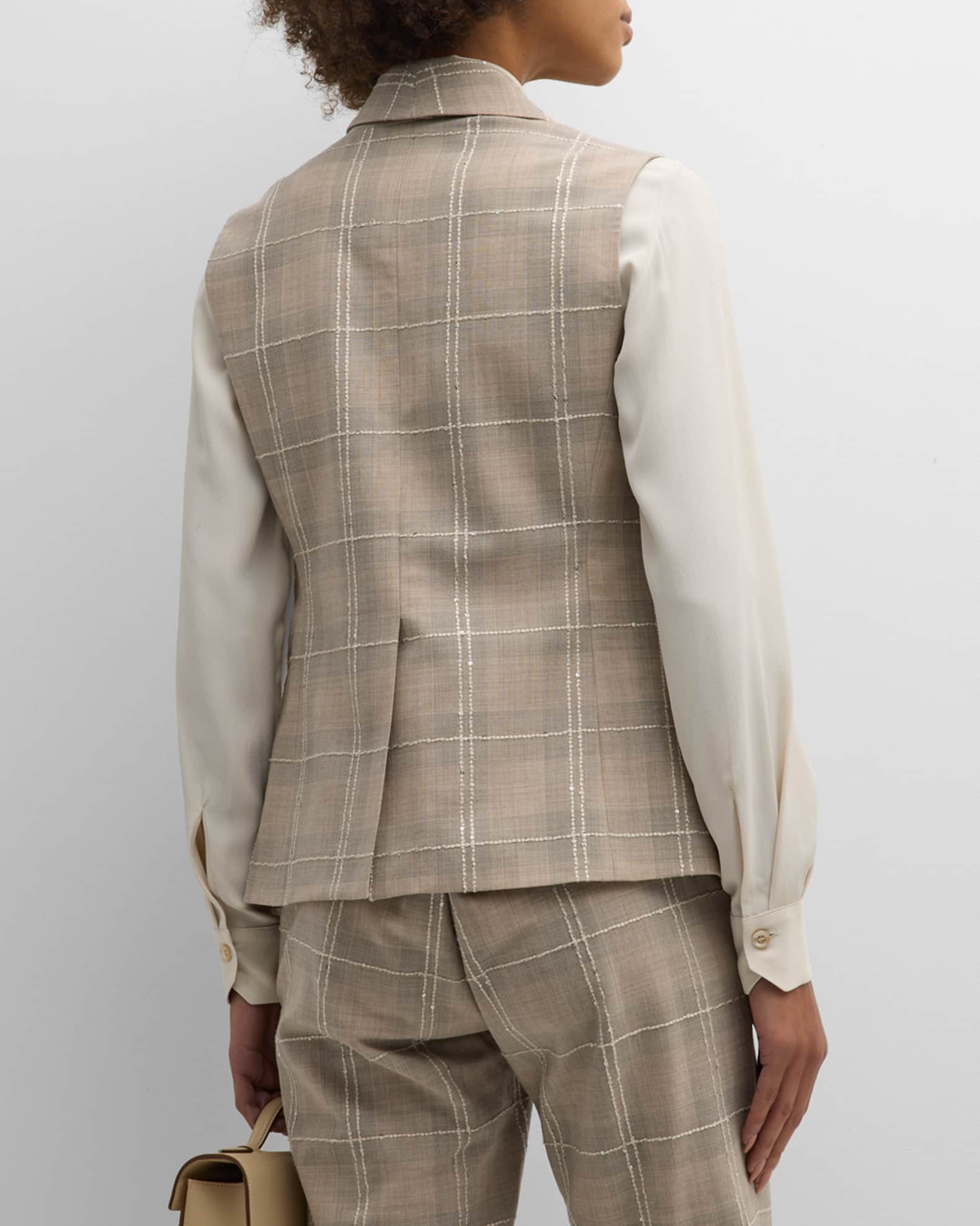 Eleventy Embroidered Plaid Single-Button Vest | Neiman Marcus