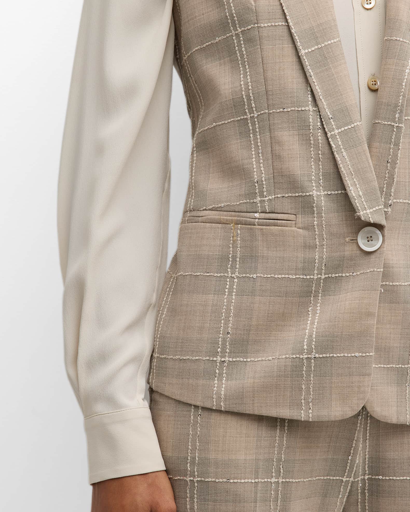 Eleventy Embroidered Plaid Single-Button Vest | Neiman Marcus