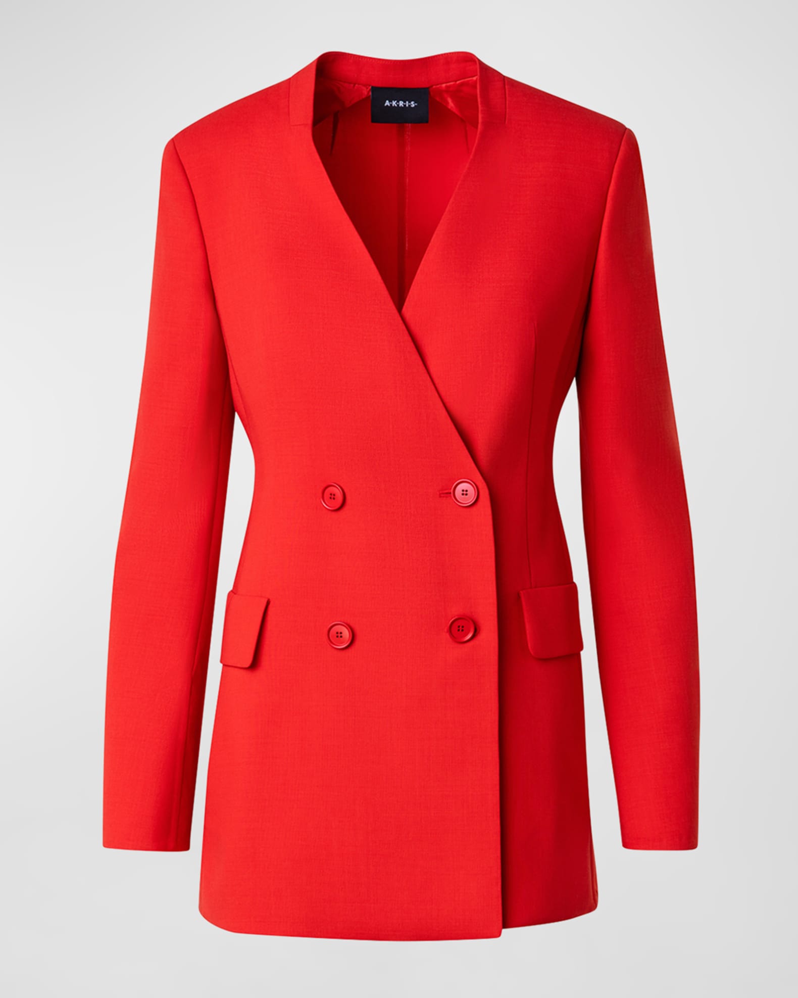 Red collarless coat sale