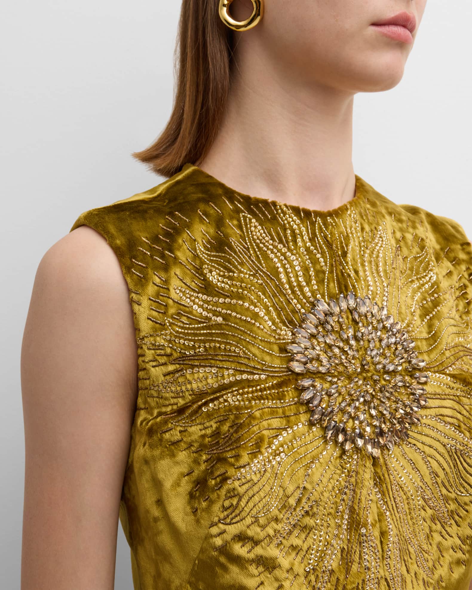 Lela Rose Embroidered Sleeveless Crushed Velvet Gown | Neiman Marcus