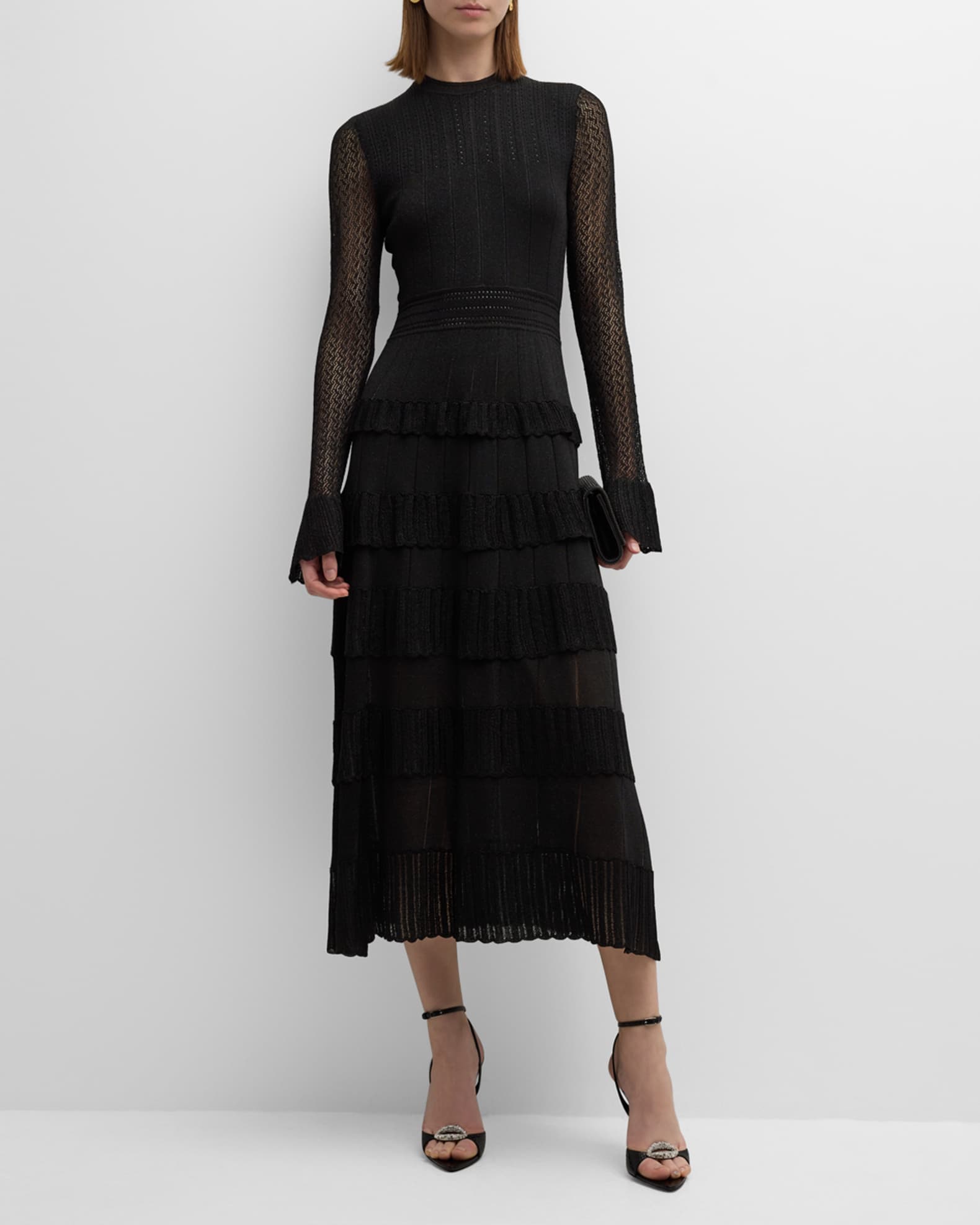 Lela Rose Piper Knit Maxi Dress with Tiered Ruffle Detail | Neiman Marcus