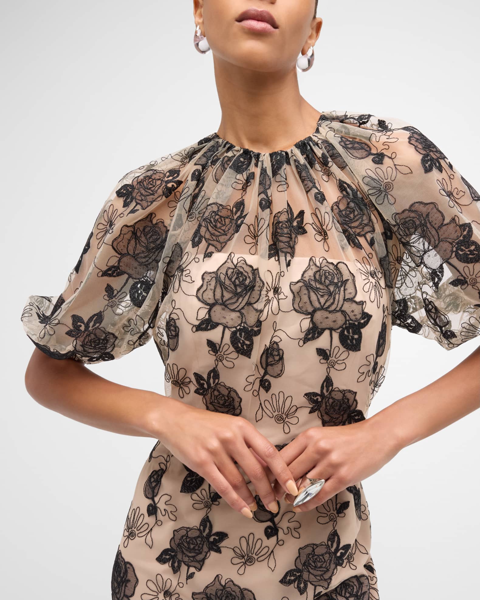 Lela Rose Naomi Sheath Dress with Floral Embroidery | Neiman Marcus