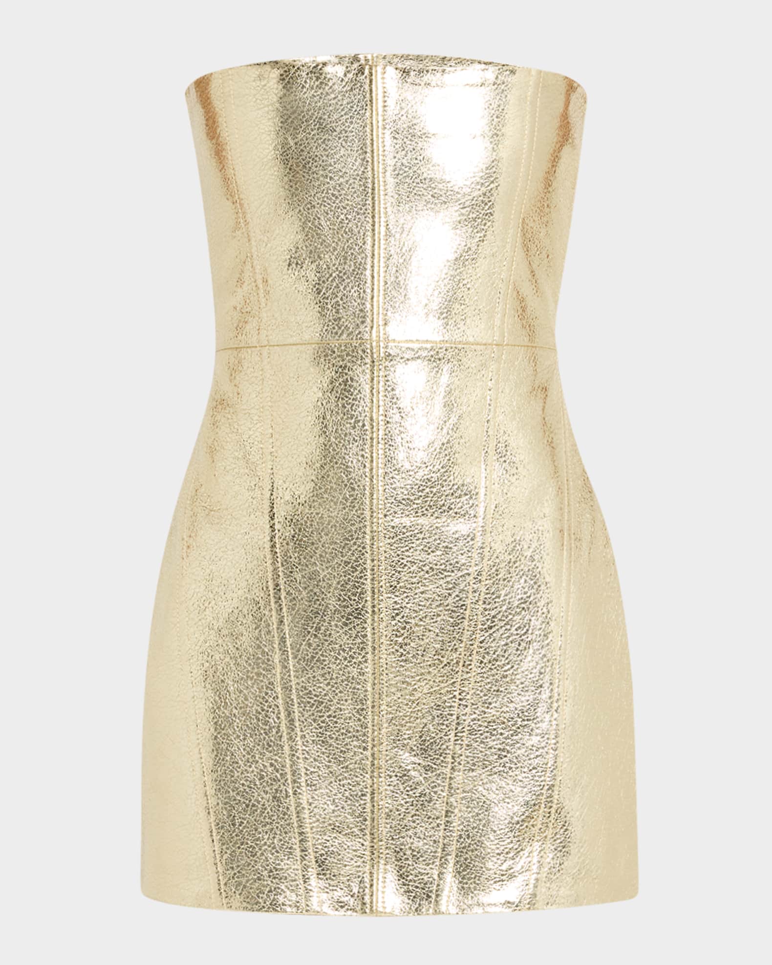 Casmir Strapless Metallic Leather Mini Dress 0