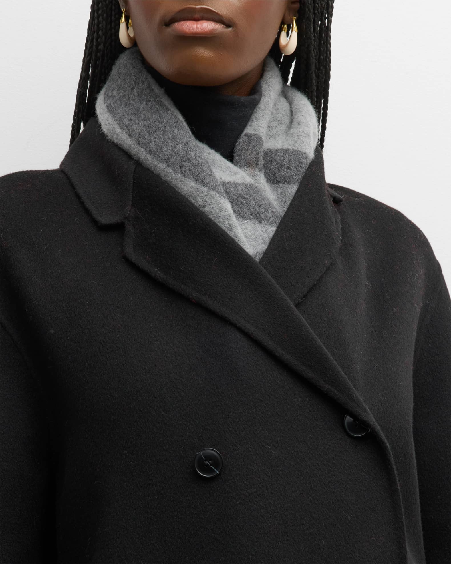 マフラー・ストール toteme Monogram Jacquard Scarf - Toteme - Wool - Grey Monogram jacquard wool scarf dark grey mélange – TOTEME