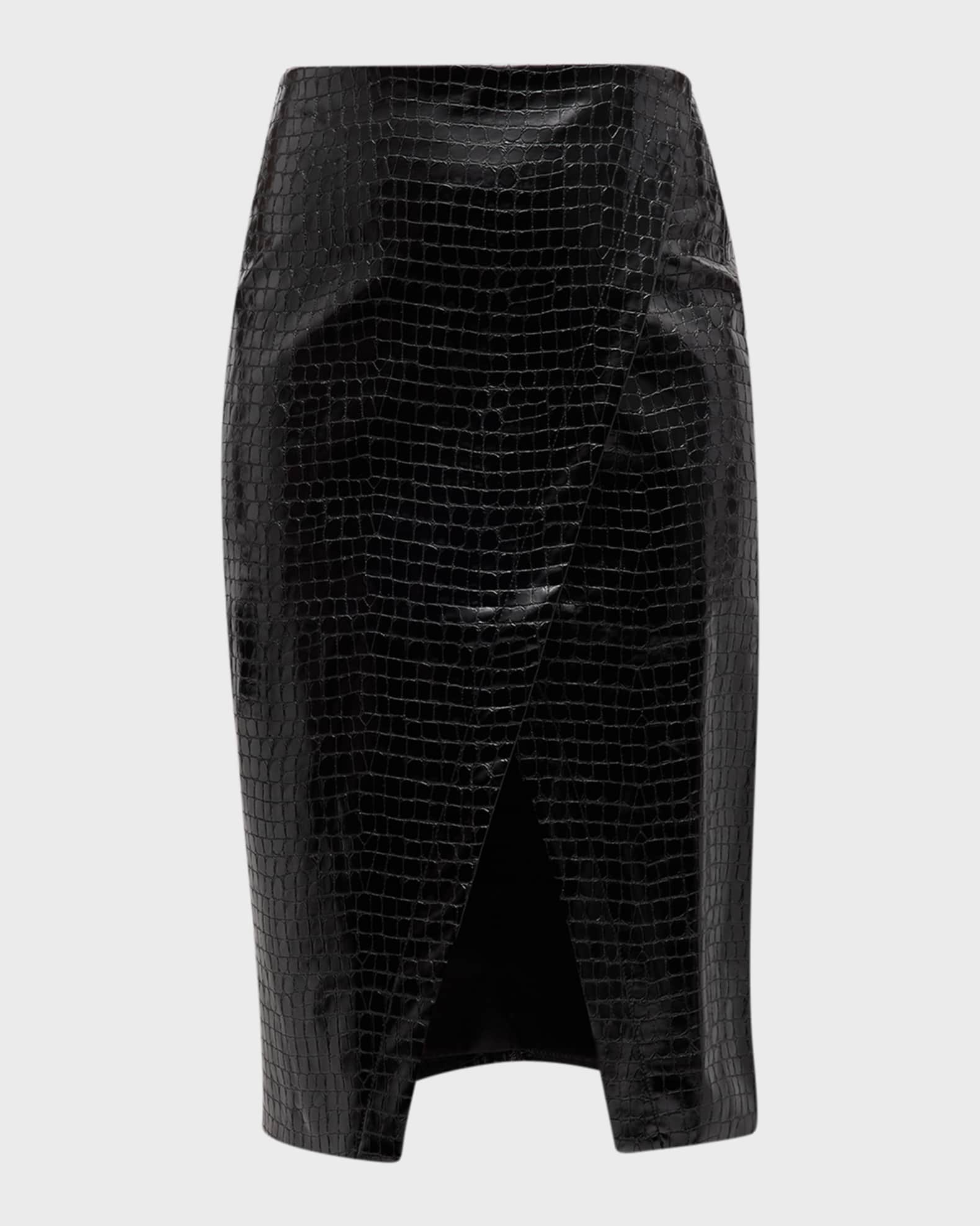 Tanya Taylor Juniper Glossed Faux Crocodile Wrap Skirt