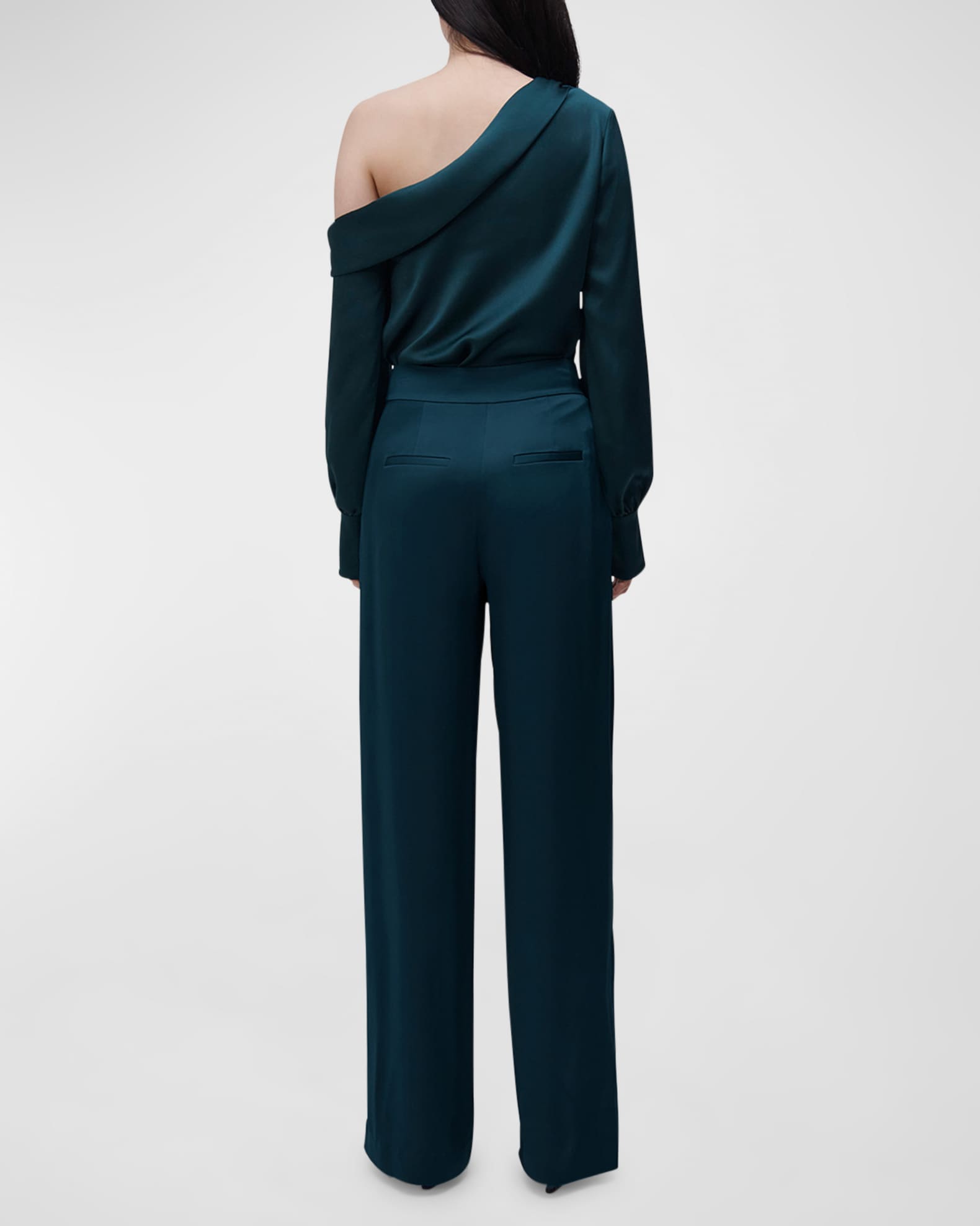 SIMKHAI Alice One-Shoulder Long-Sleeve Satin Top | Neiman Marcus
