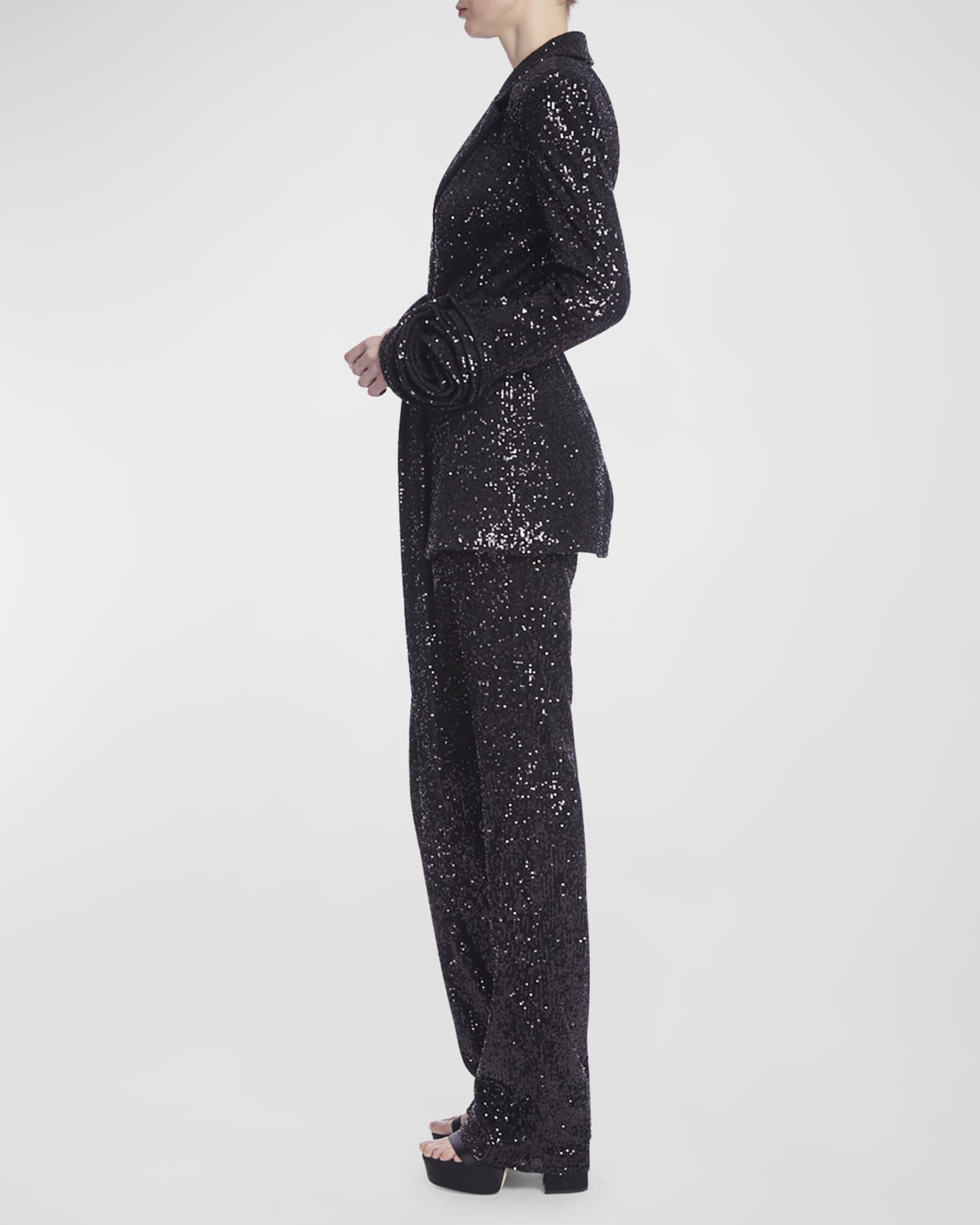 badgley mischka sequin tie waist blazer