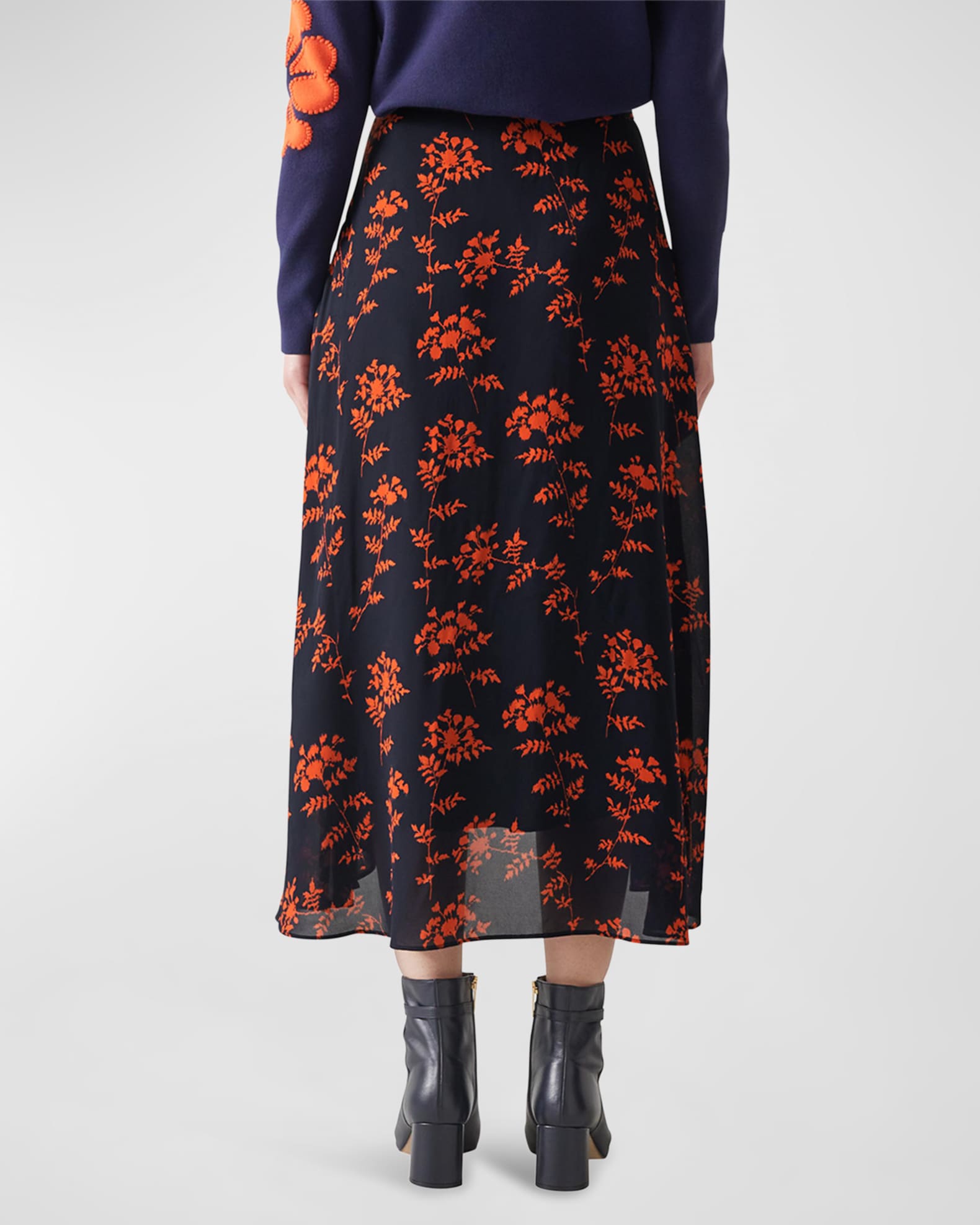LK Bennett Krasner Floral-Print High-Low Midi Skirt | Neiman Marcus