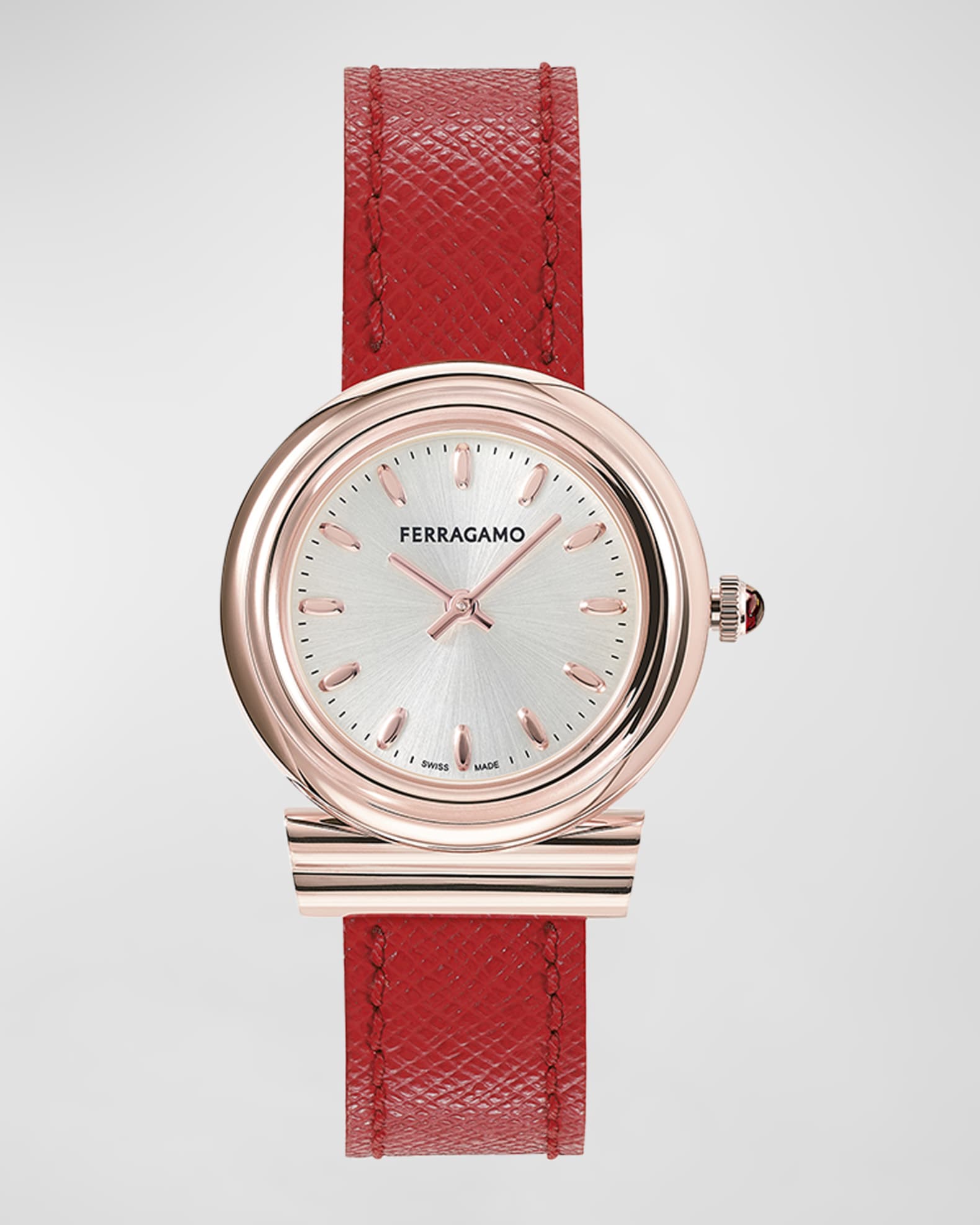 Ferragamo 28mm Gancini Watch with Leather Strap Rose Gold Neiman Marcus