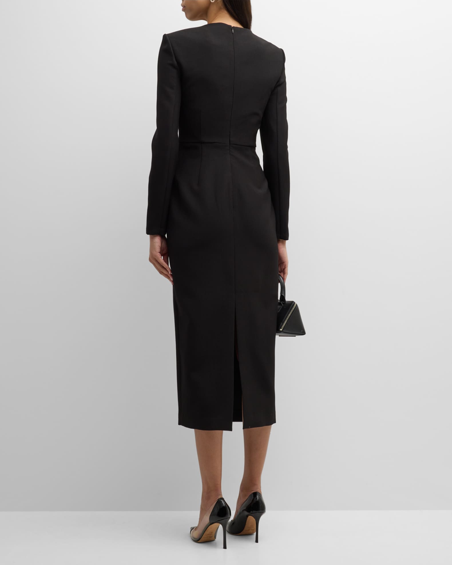 Roland Mouret Asymmetric Crepe Midi Dress | Neiman Marcus