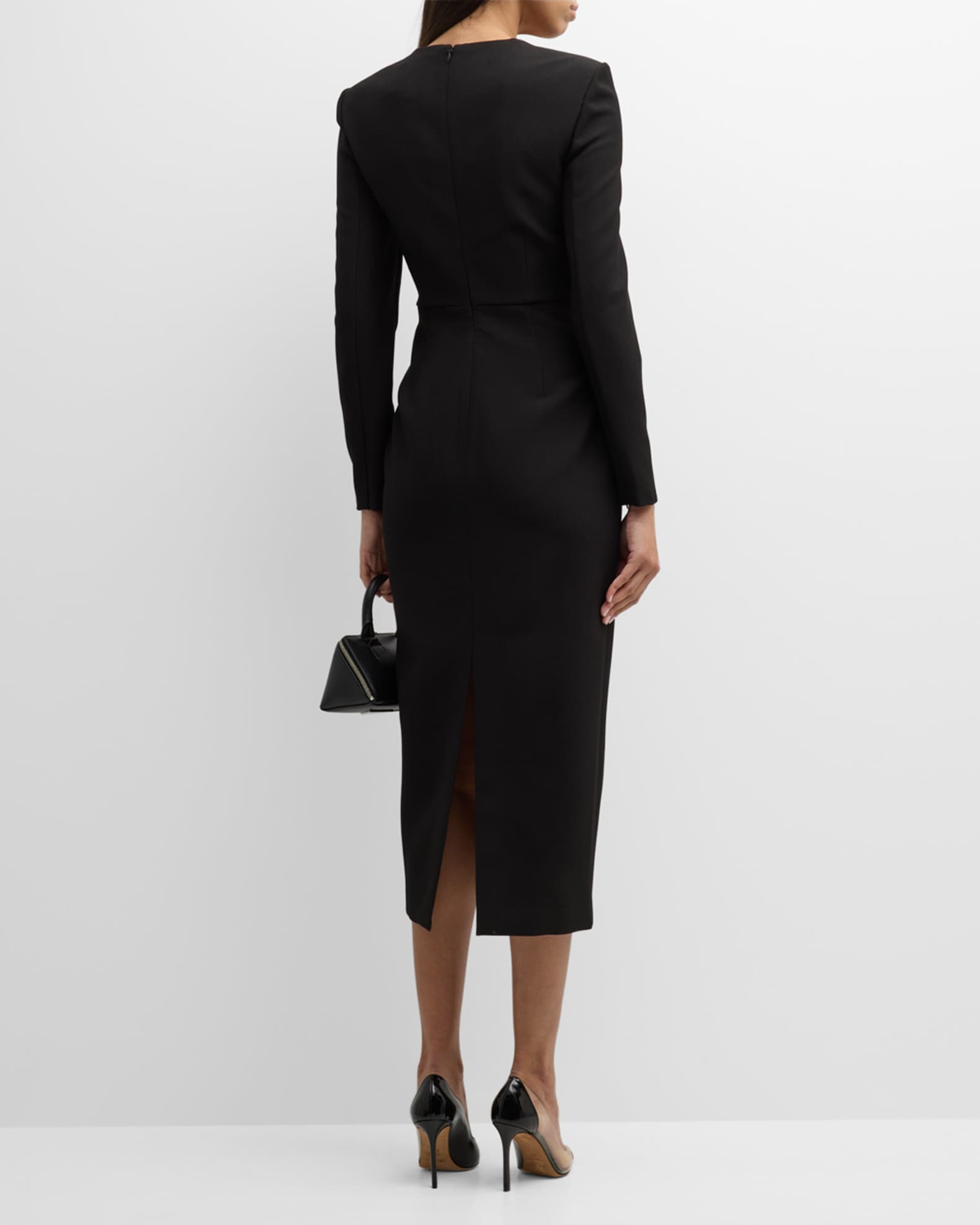 Roland Mouret Asymmetric Crepe Midi Dress | Neiman Marcus