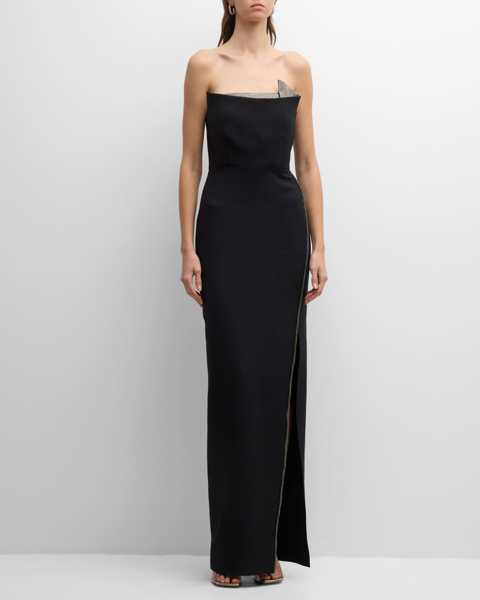 Roland Mouret Embellished Structural Strapless Slit-Hem Maxi Dress ...